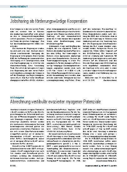 Vorschauseite 1: Rechtsreport: Jobsharing als förderungswürdige Kooperation