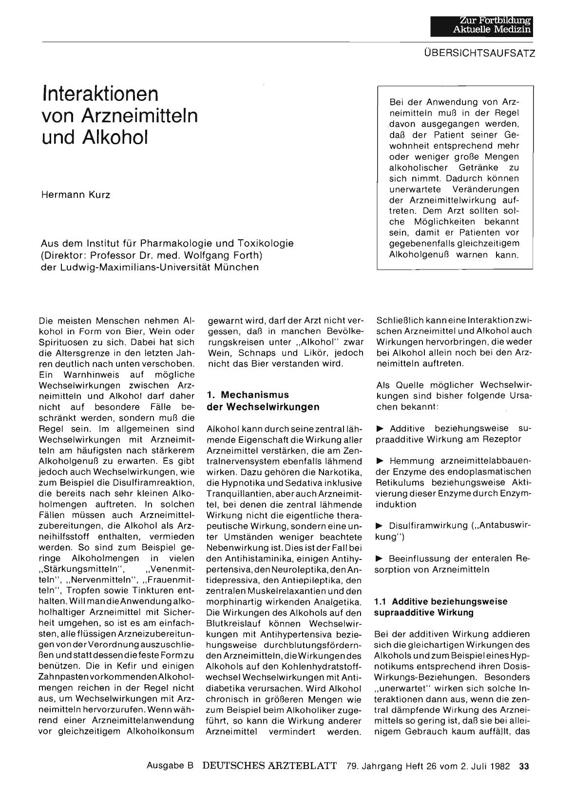 Vorschauseite 1: Interaktionen von Arzneimitteln und Alkohol