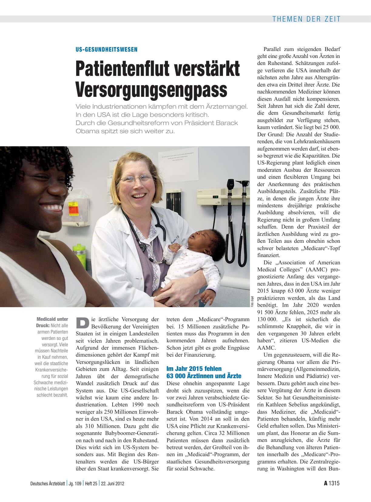 Vorschauseite 1: US-Gesundheitswesen: Patientenflut verstärkt Versorgungsengpass