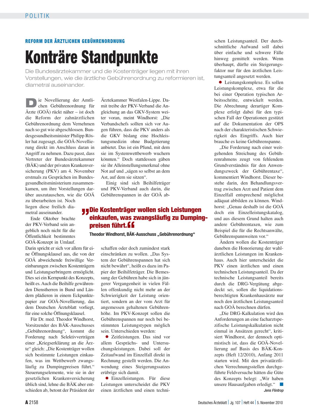Vorschauseite 1: Reform der ärztlichen Gebührenordnung: Konträre Standpunkte