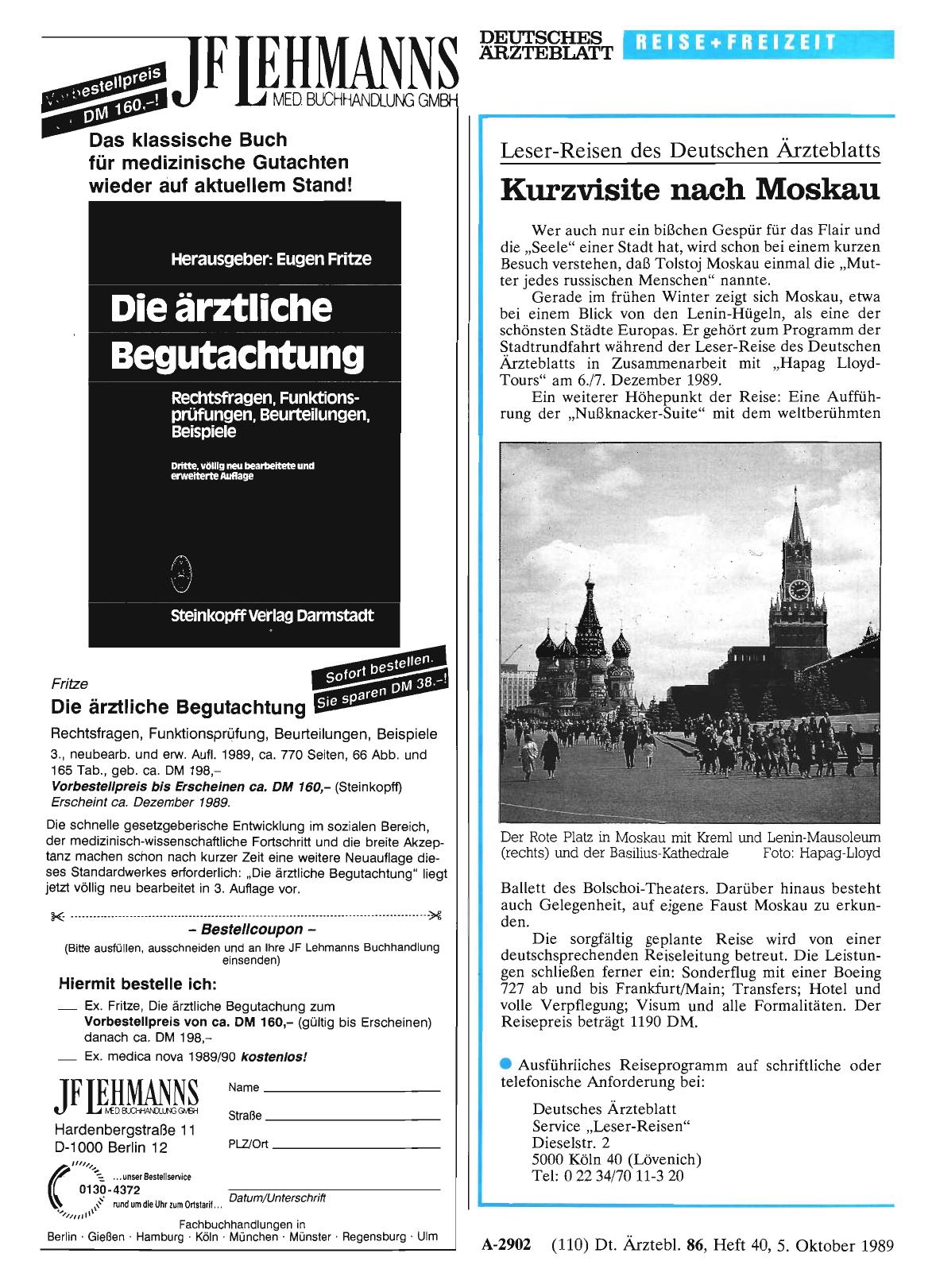 Vorschauseite 1: Leser-Reisen des Deutschen Ärzteblatts: Kurzvisite nach Moskau
