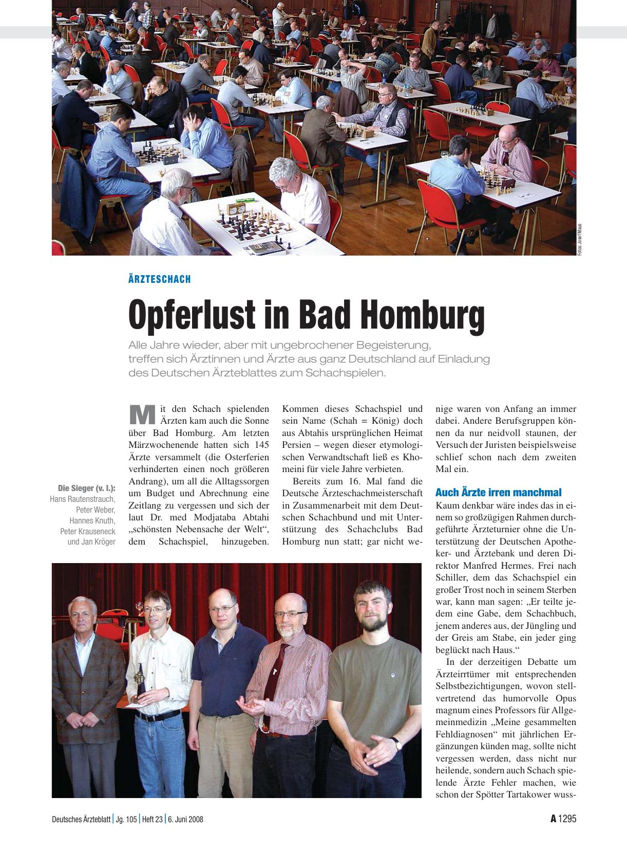 Vorschauseite 1: Ärzteschach: Opferlust in Bad Homburg