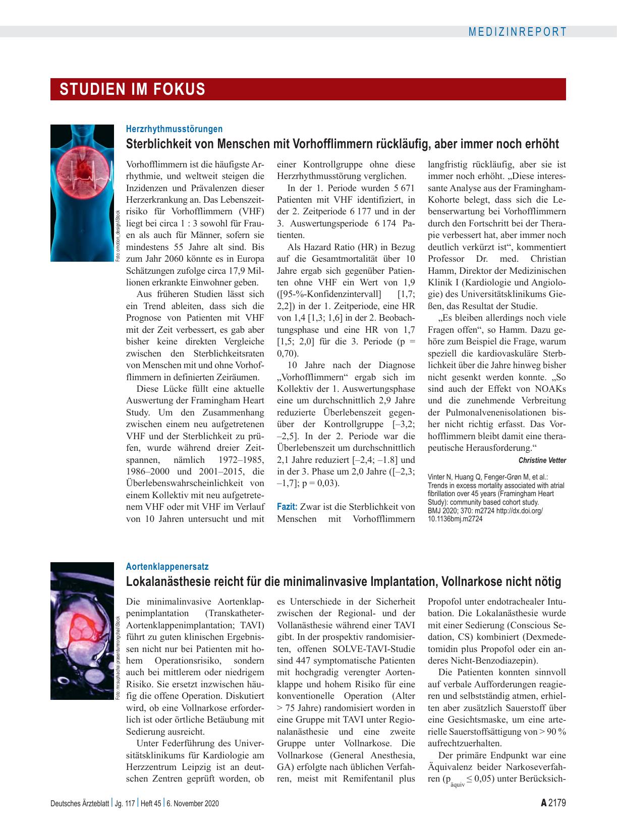 Vorschauseite 1: Aortenklappenersatz: Lokalanästhesie reicht für die minimalinvasive Implantation, Vollnarkose nicht nötig
