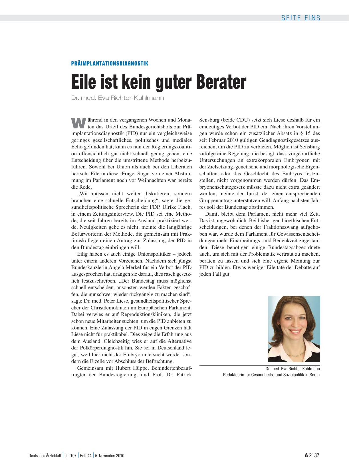 Vorschauseite 1: Präimplantationsdiagnostik: Eile ist kein guter Berater