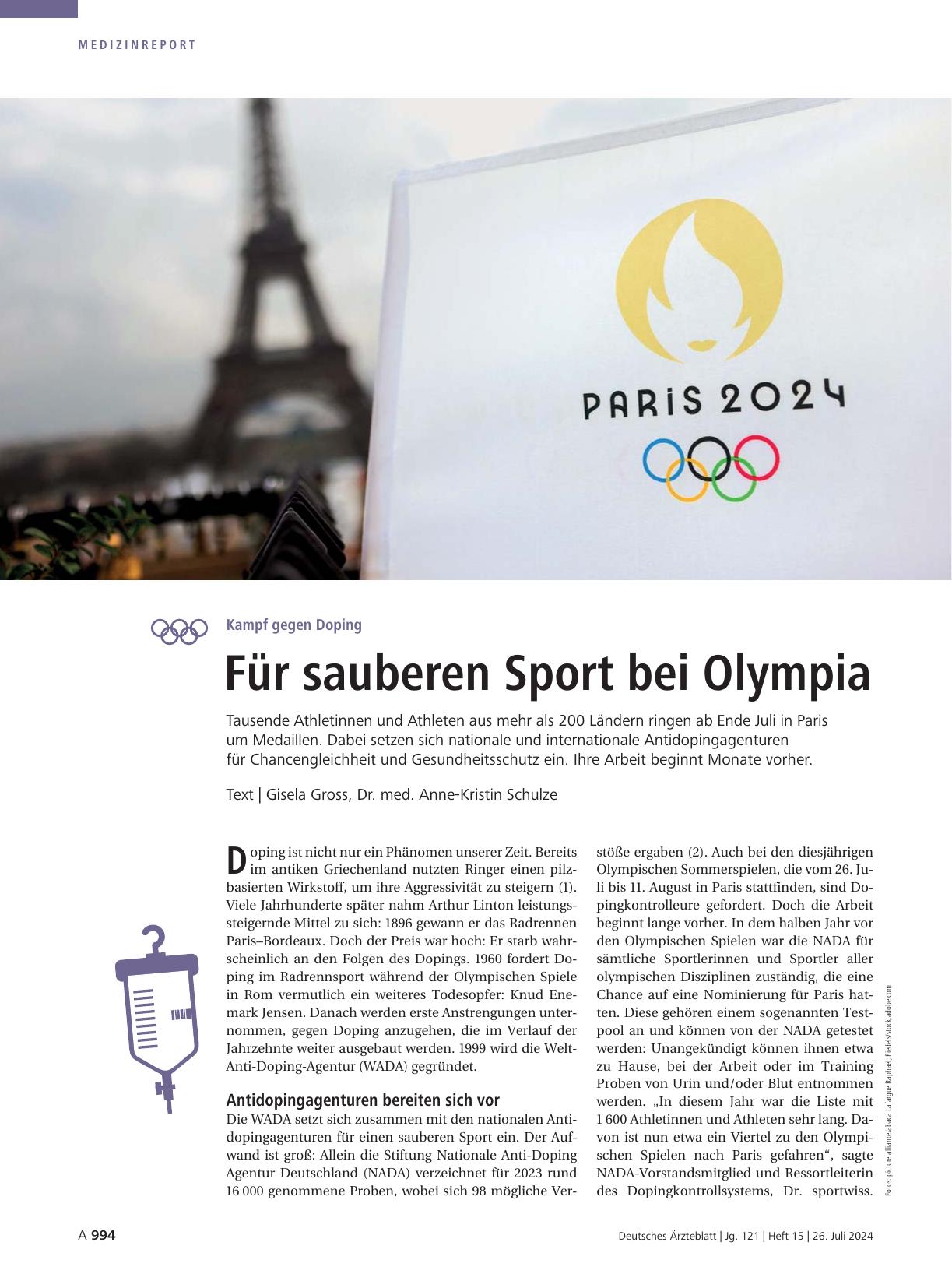 Vorschauseite 1: Kampf gegen Doping: Für sauberen Sport bei Olympia