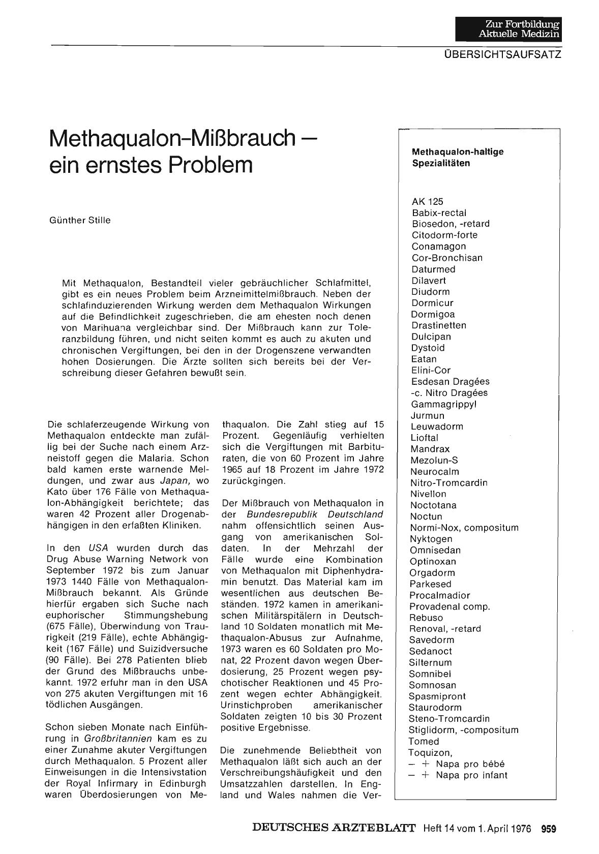 Vorschauseite 1: Methaqualon-Mißbrauch — ein ernstes Problem