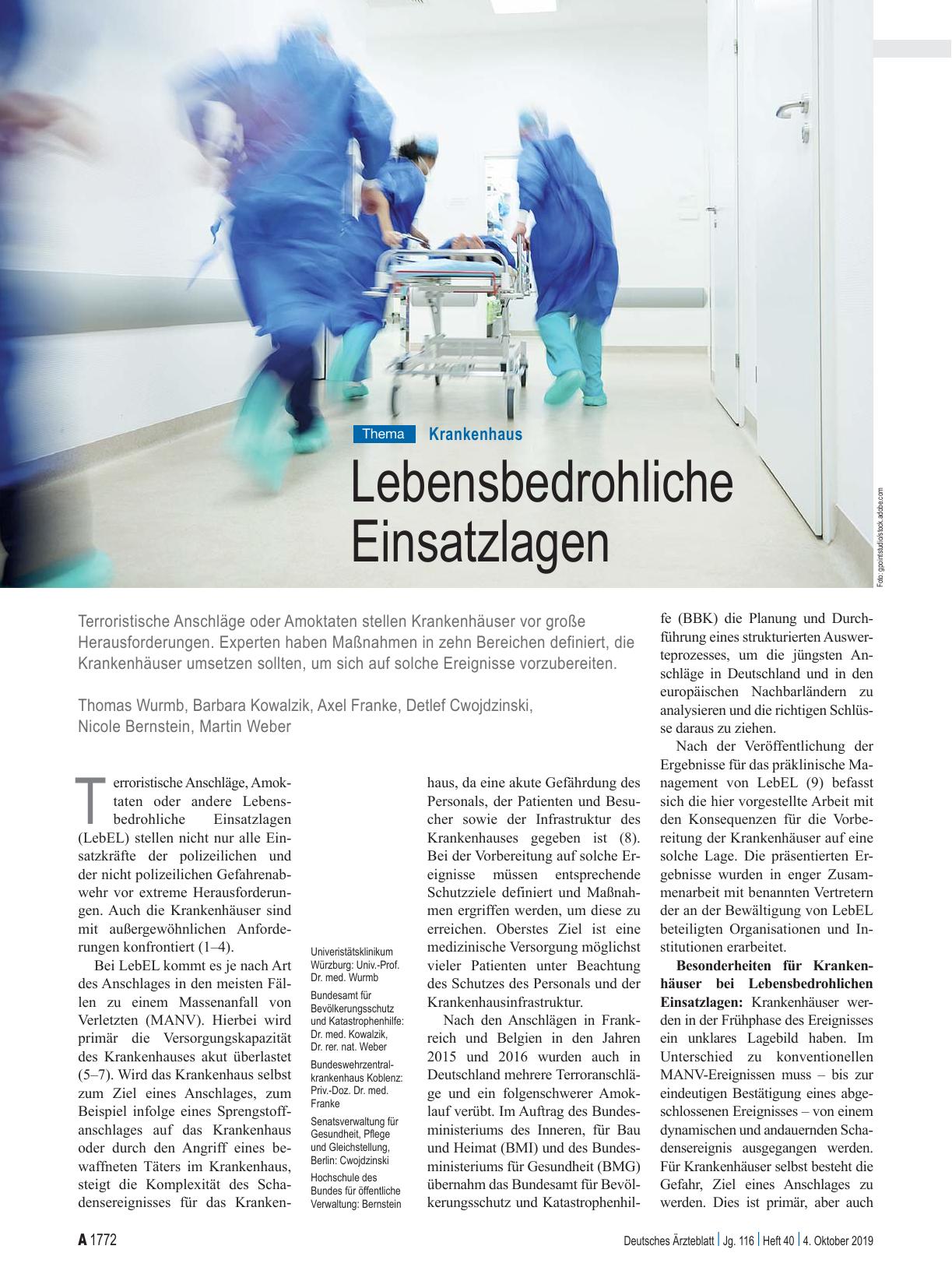 Vorschauseite 1: Krankenhaus: Lebensbedrohliche Einsatzlagen