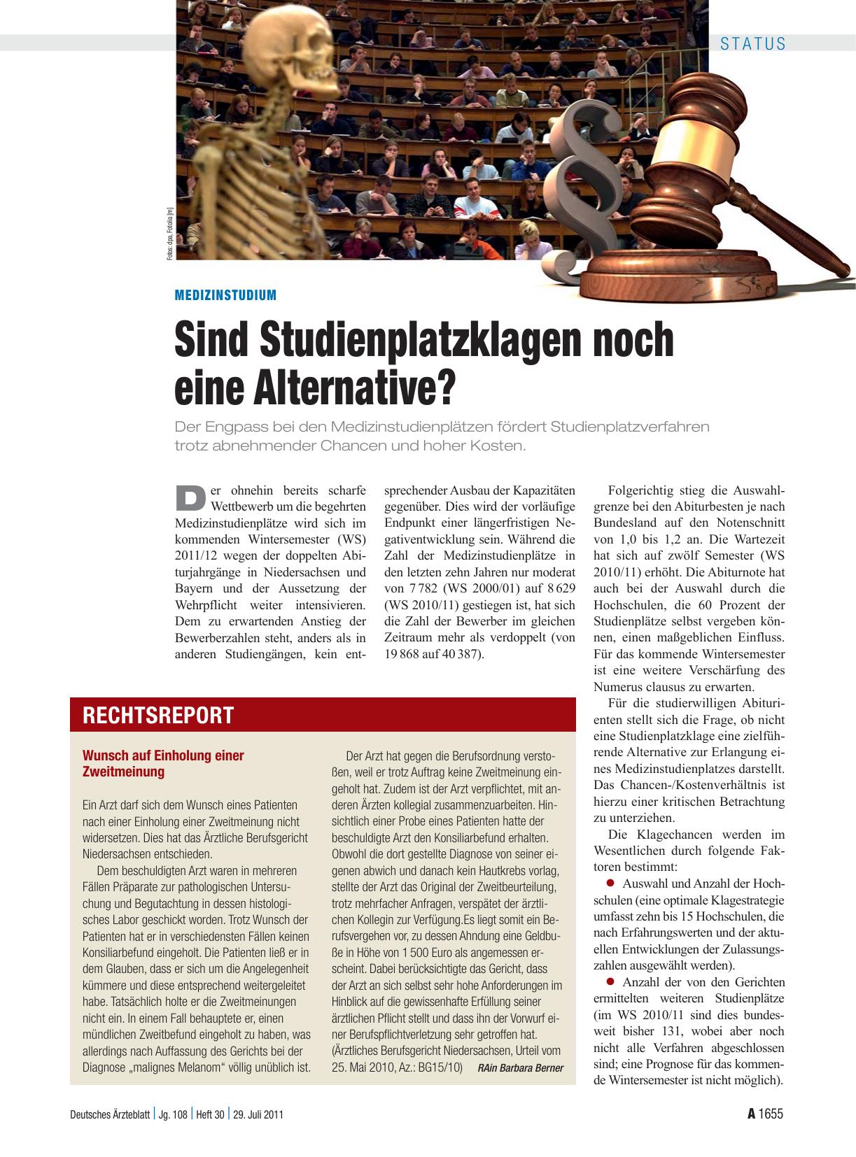 Vorschauseite 1: Medizinstudium: Sind Studienplatzklagen noch eine Alternative?