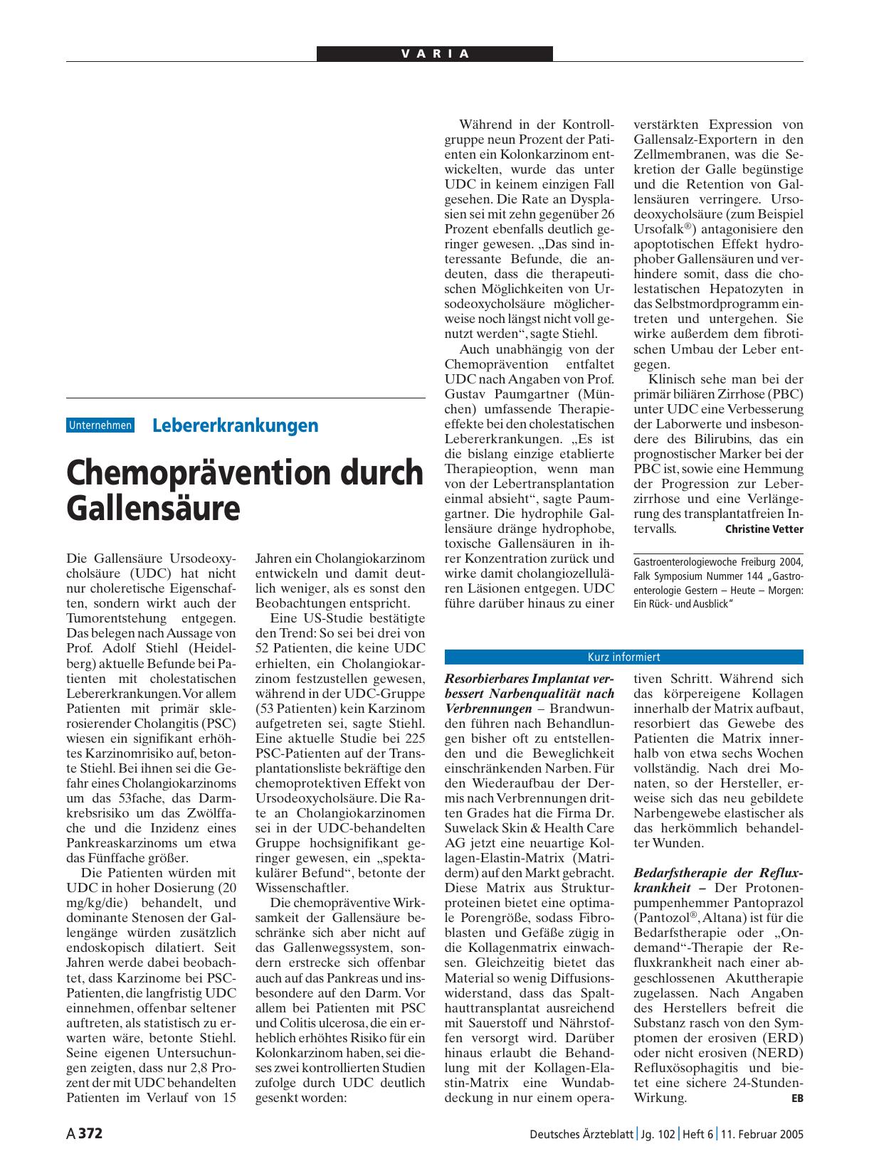 Vorschauseite 1: Lebererkrankungen: Chemoprävention durch Gallensäure