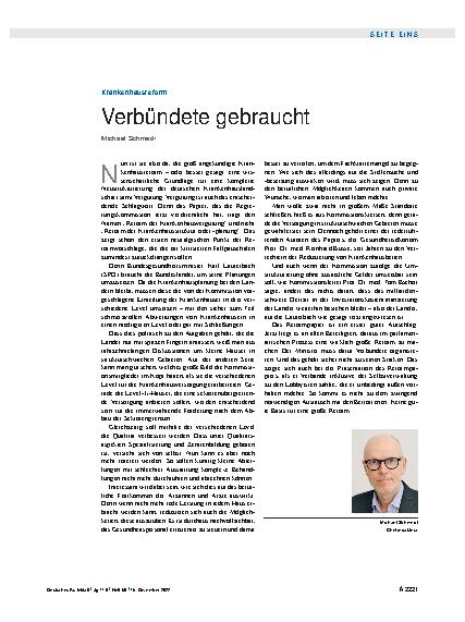 Vorschauseite 1: Krankenhausreform: Verbündete gebraucht