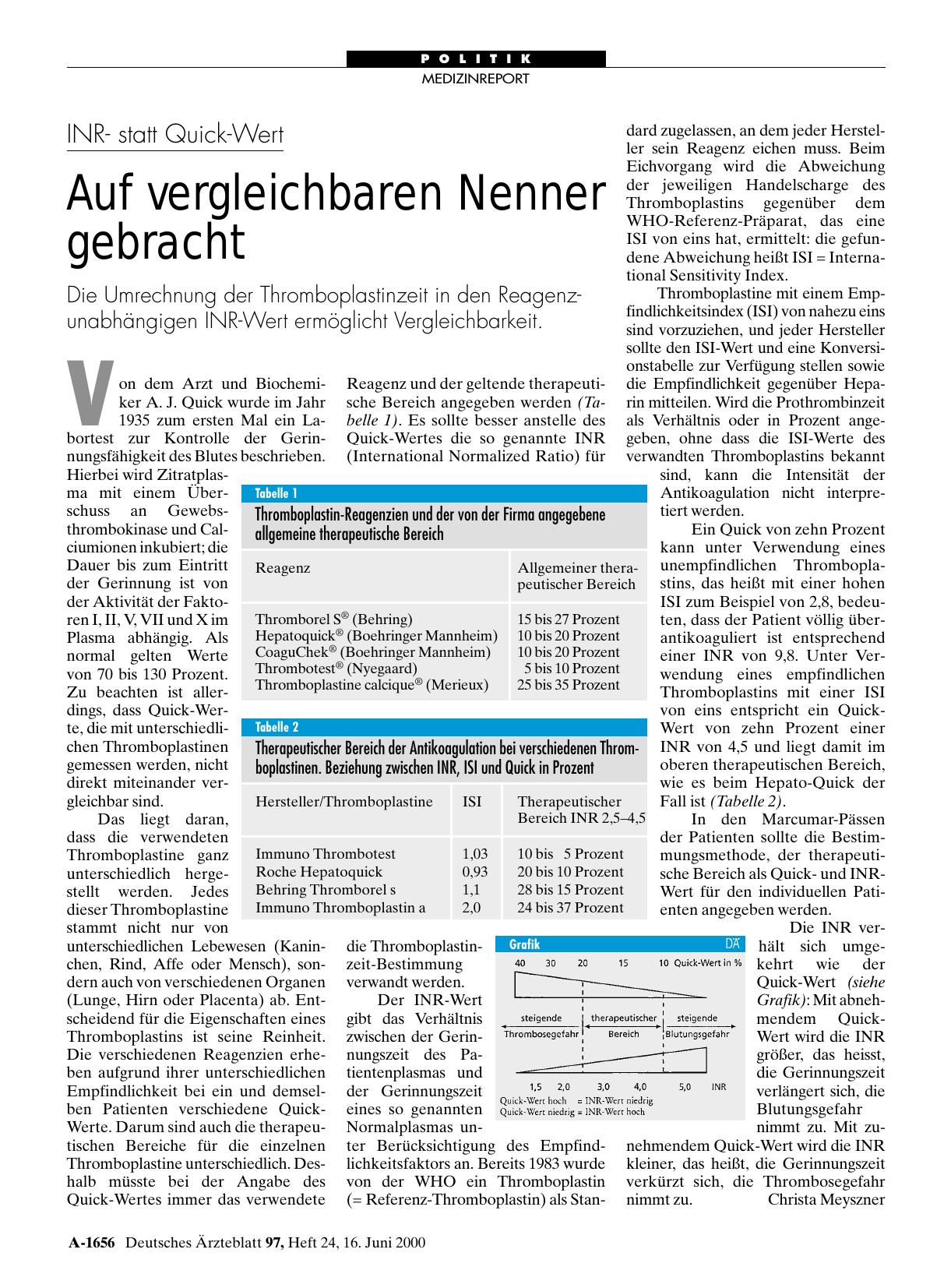 Vorschauseite 1: INRstatt Quick-Wert: Auf vergleichbaren Nenner gebracht