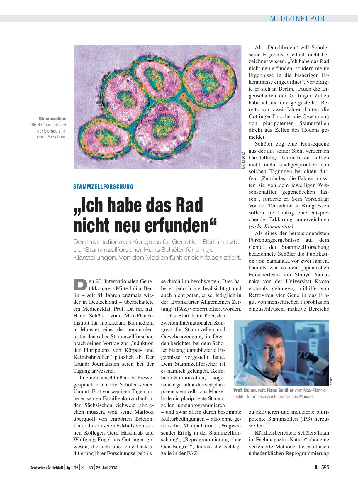 Vorschauseite 1: Stammzellforschung: „Ich habe das Rad nicht neu erfunden“