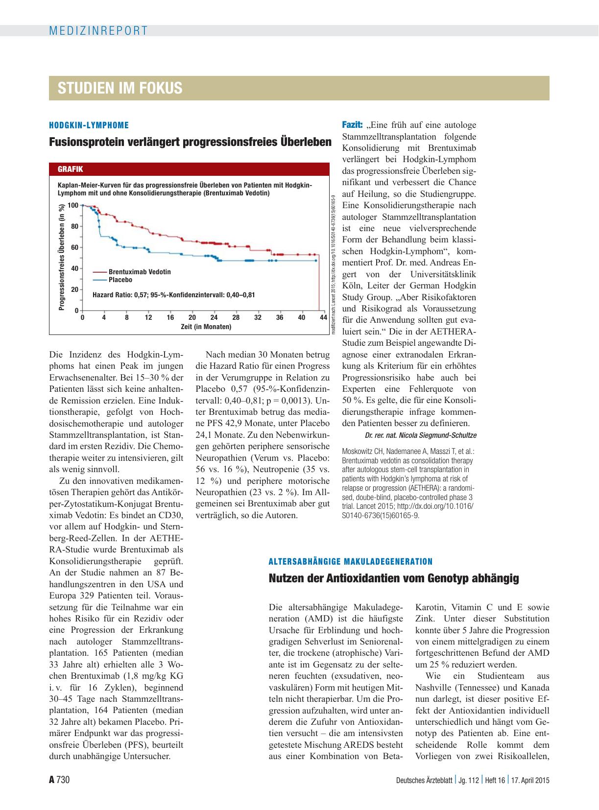 Vorschauseite 1: Hodgkin-Lymphome: Fusionsprotein verlängert progressionsfreies Überleben