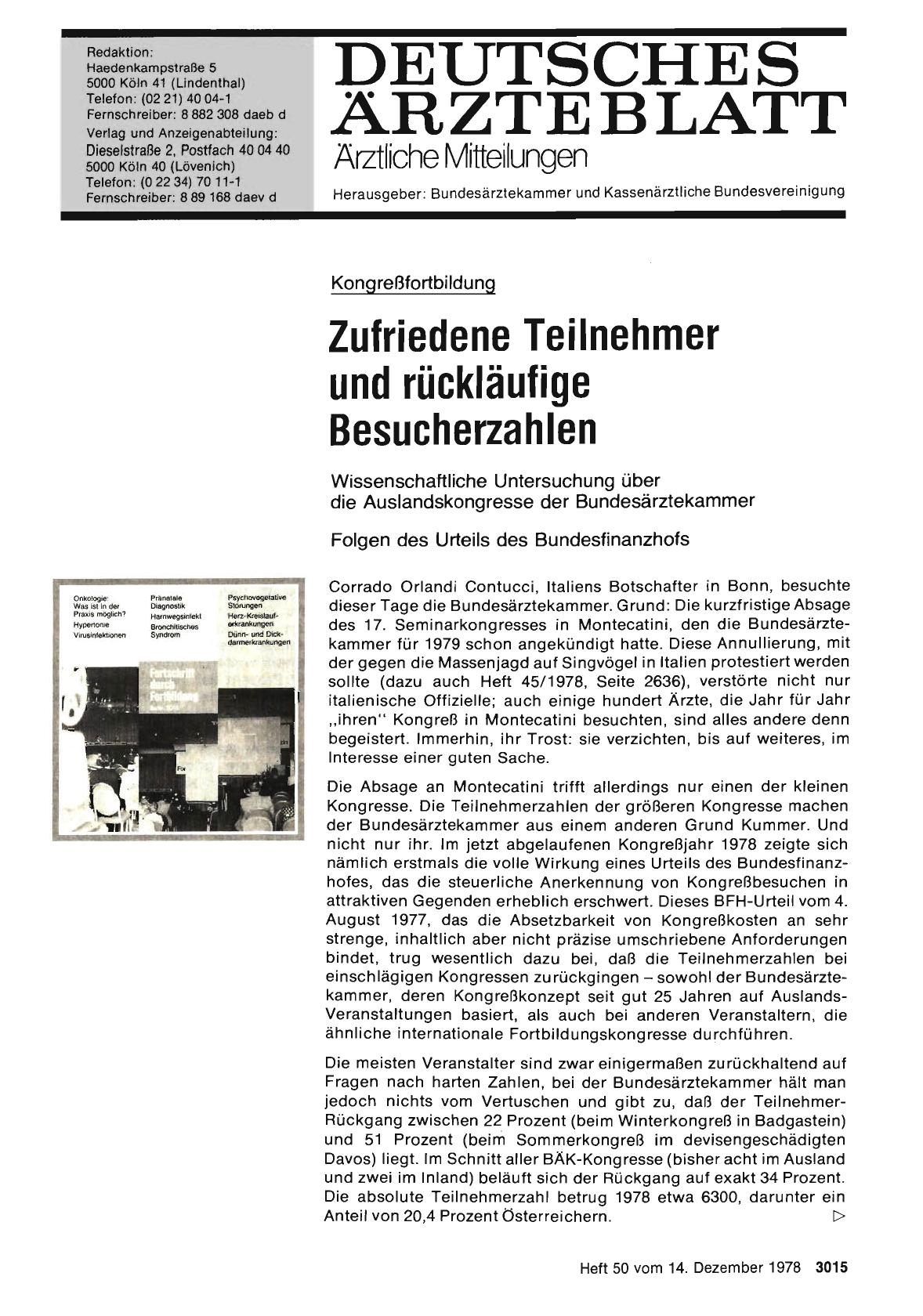 Vorschauseite 1: Kongreßfortbildung: Zufriedene Teilnehmer und rückläufige Besucherzahlen