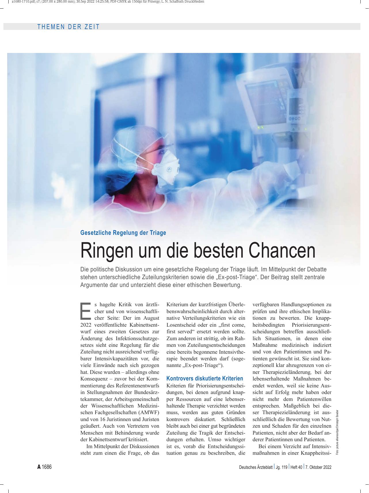 Vorschauseite 1: Gesetzliche Regelung der Triage: Ringen um die besten Chancen