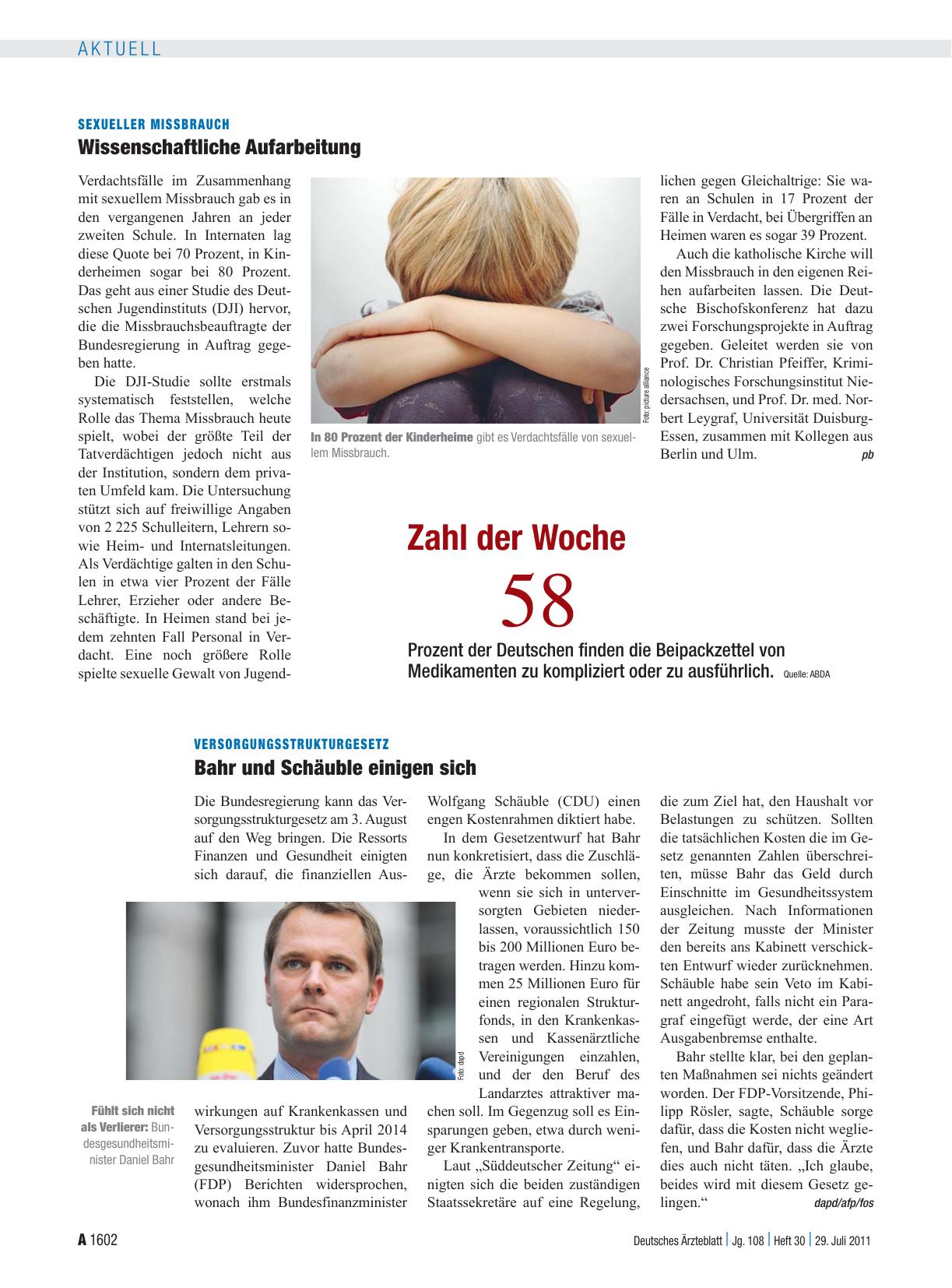 Vorschauseite 1: Versorgungsstrukturgesetz: Bahr und Schäuble einigen sich