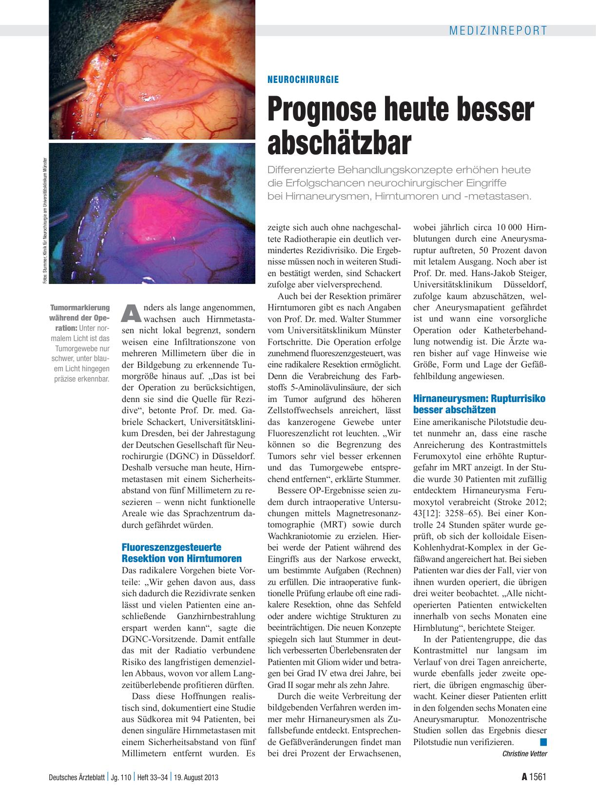 Vorschauseite 1: Neurochirurgie: Prognose heute besser abschätzbar