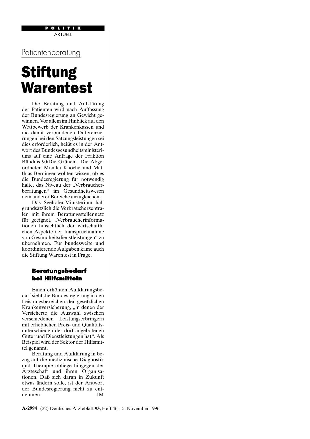 Vorschauseite 1: Patientenberatung: Stiftung Warentest
