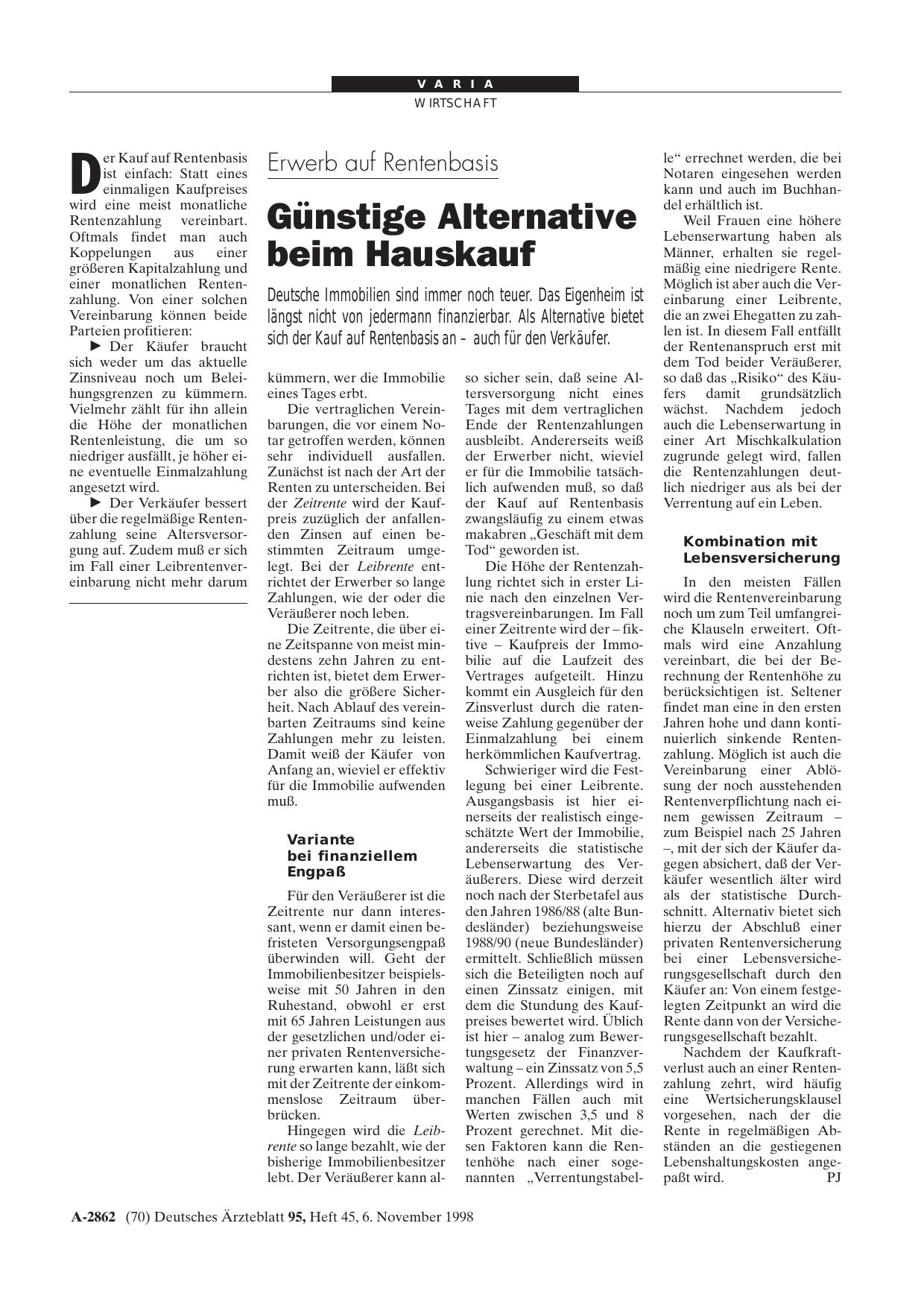 Vorschauseite 1: Erwerb auf Rentenbasis: Günstige Alternative beim Hauskauf