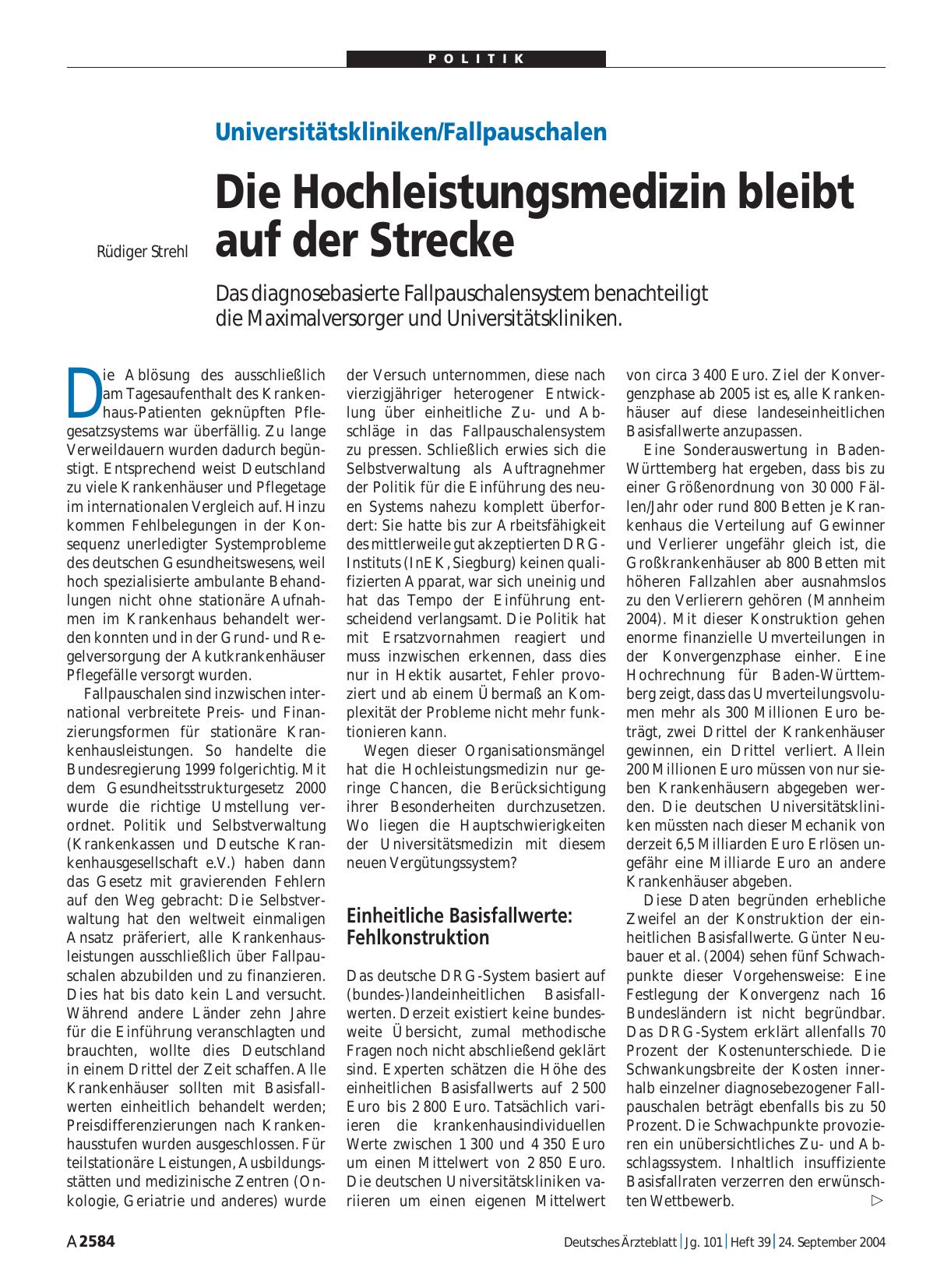 Vorschauseite 1: Universitätskliniken/Fallpauschalen: Die Hochleistungsmedizin bleibt auf der Strecke