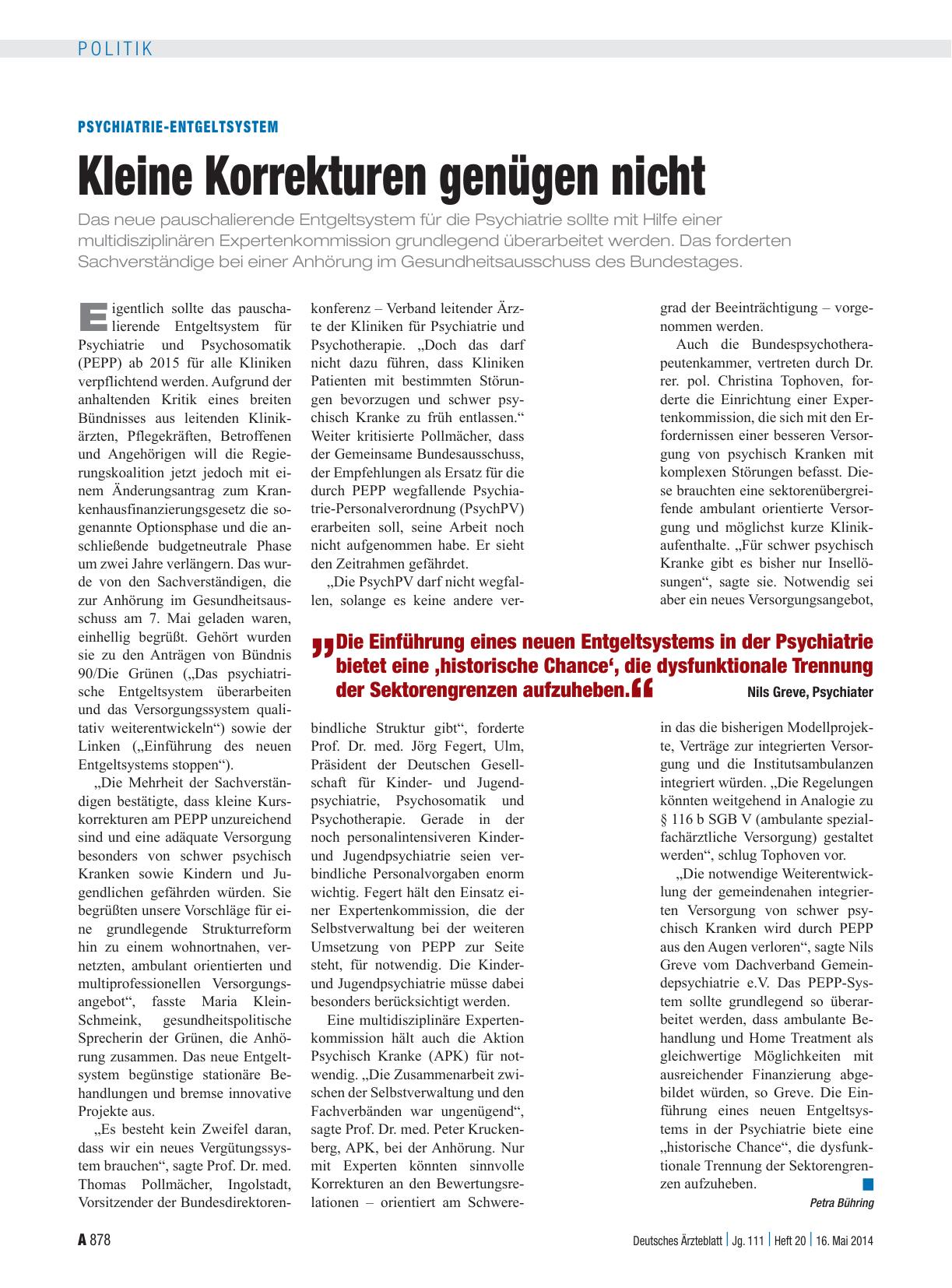 Vorschauseite 1: Psychiatrie-Entgeltsystem: Kleine Korrekturen genügen nicht