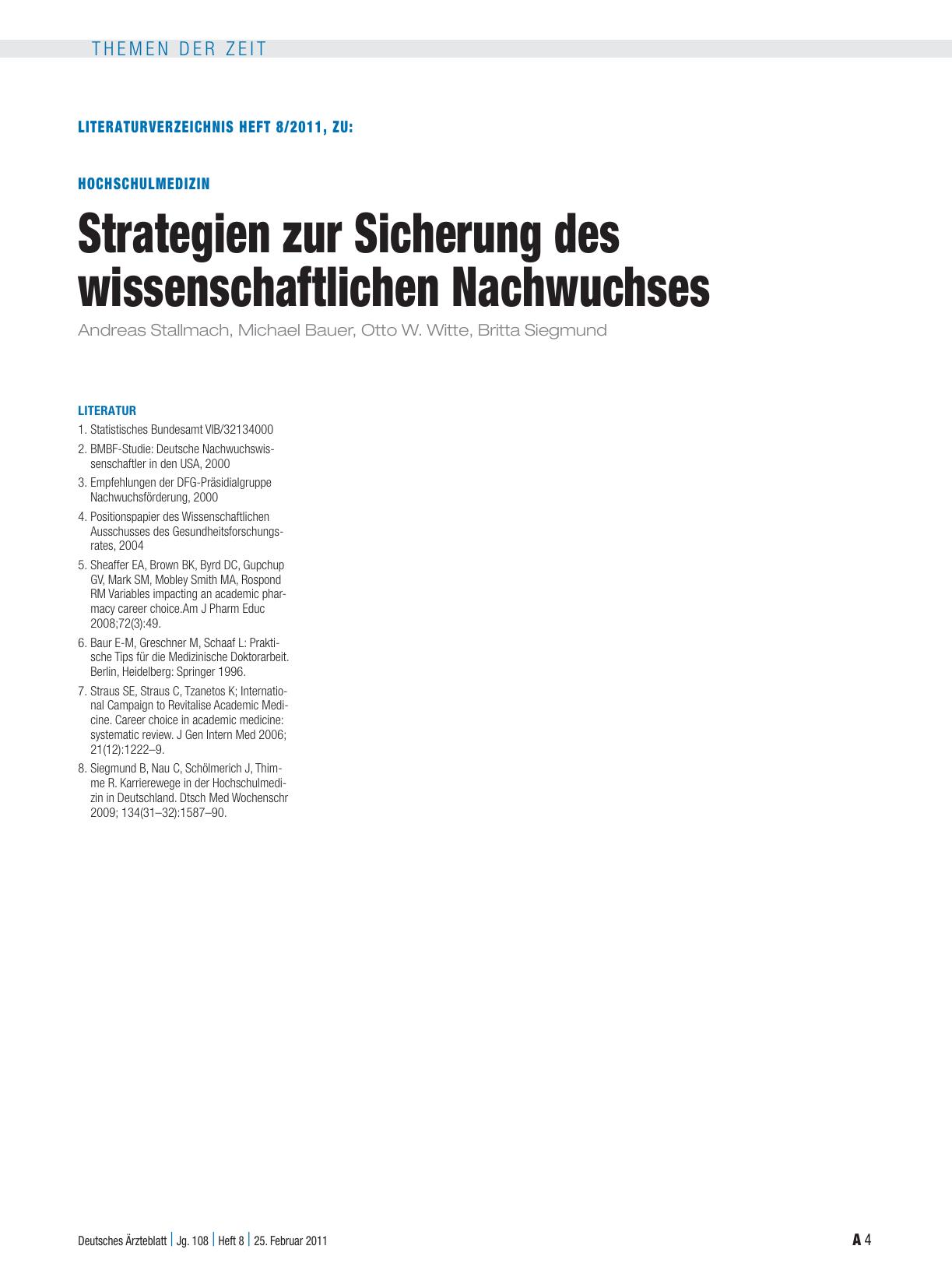 Vorschauseite 4: Hochschulmedizin: Strategien zur Sicherung des wissenschaftlichen Nachwuchses