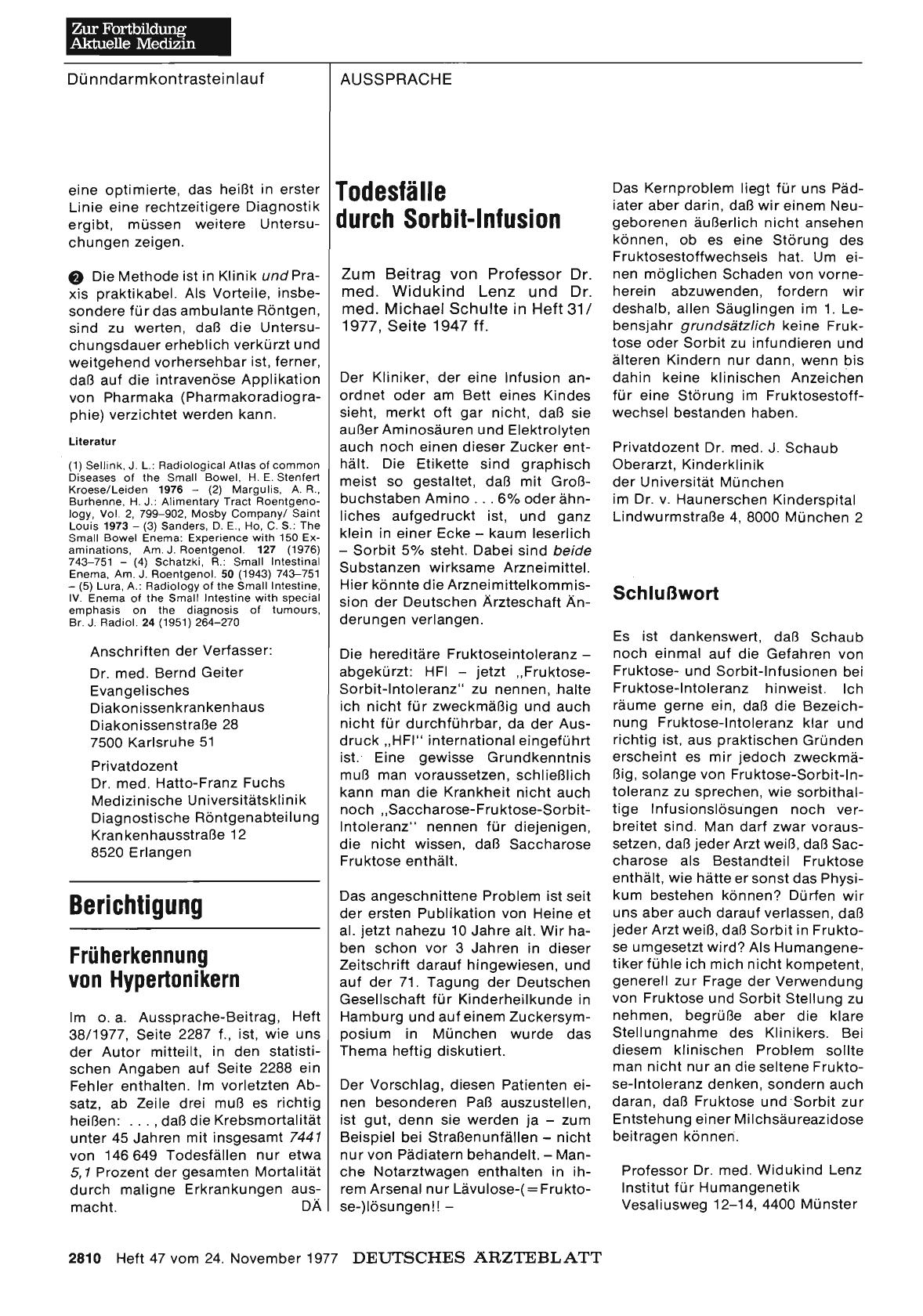 Vorschauseite 1: Todesfälle durch Sorbit-Infusion: Schlußwort