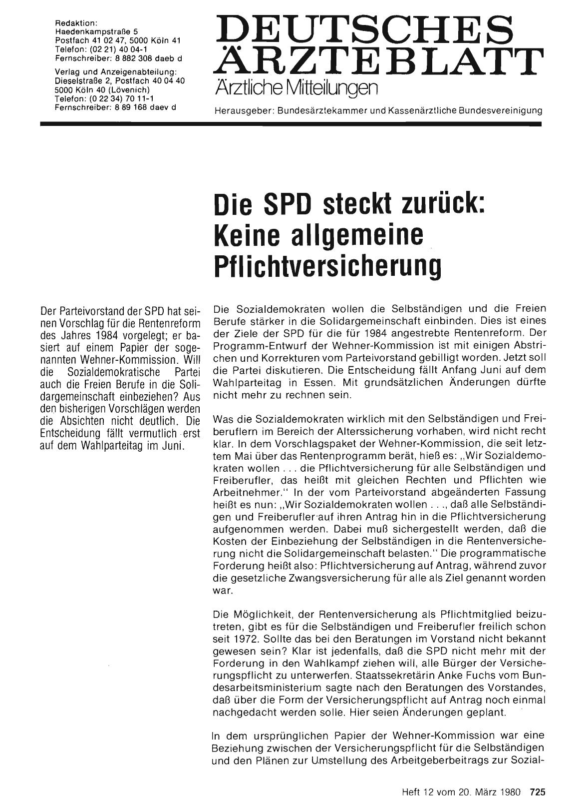 Vorschauseite 1: Die SPD steckt zurück: Keine allgemeine Pflichtversicherung