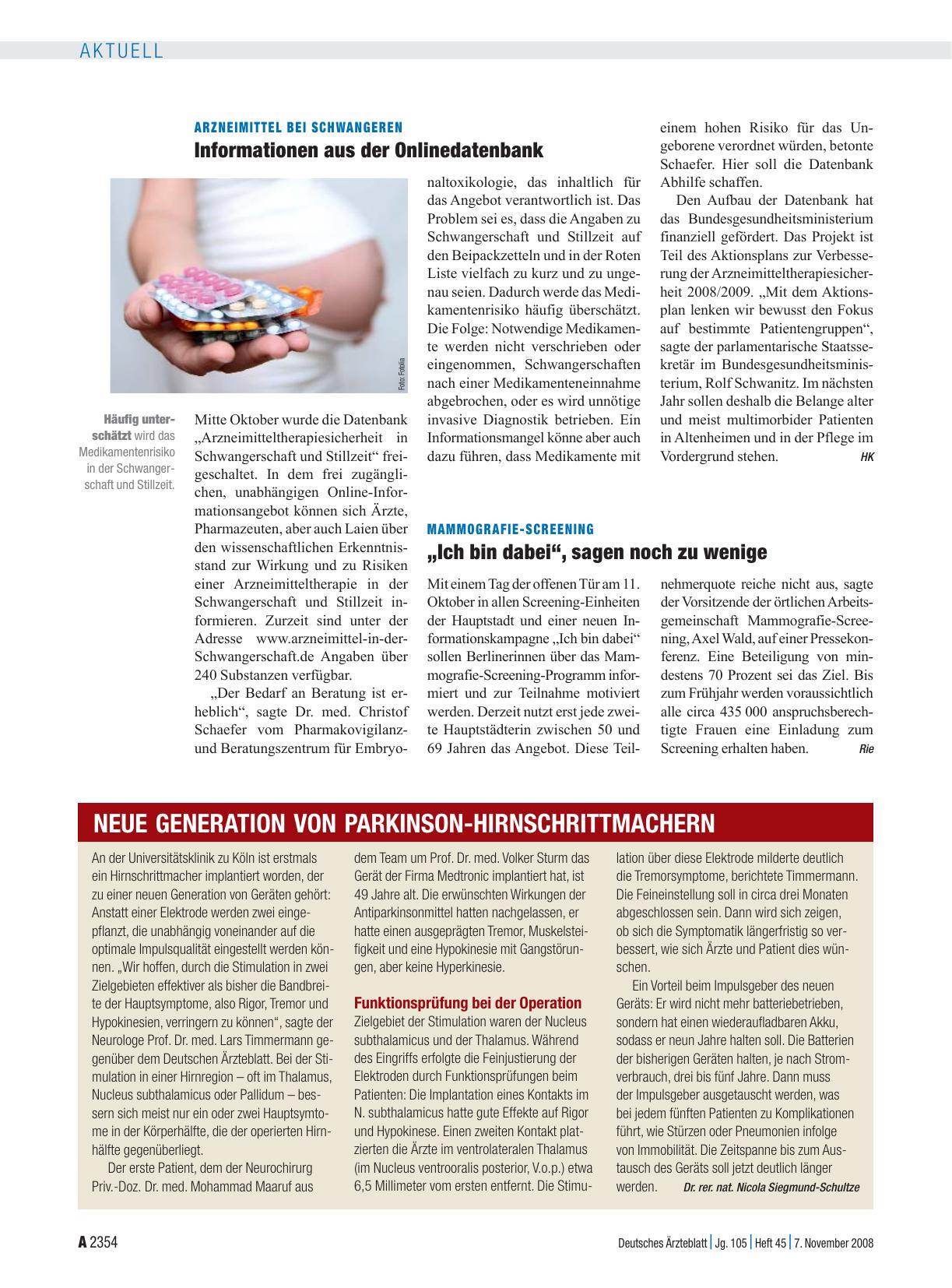 Vorschauseite 1: Arzneimittel bei Schwangeren: Informationen aus der Onlinedatenbank