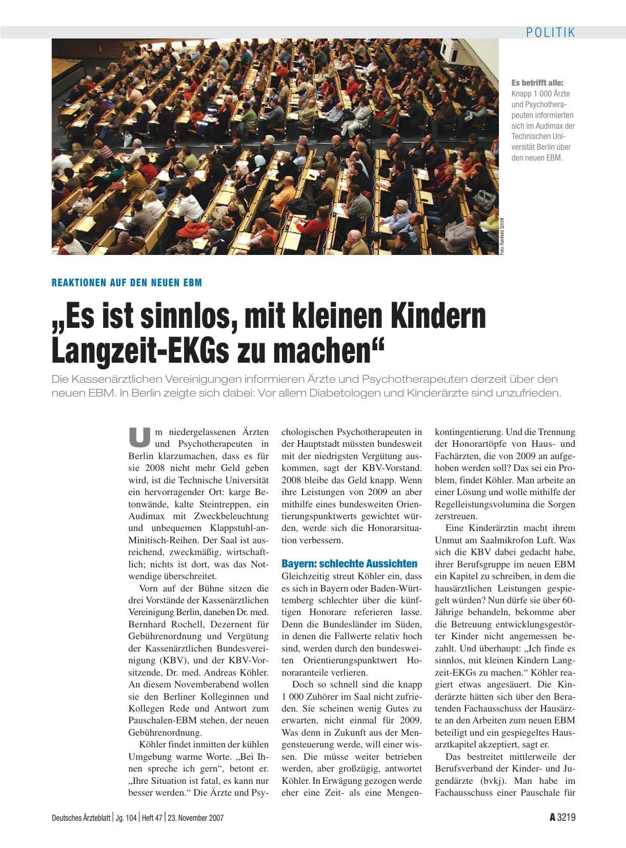 Vorschauseite 1: Reaktionen auf den den neuen EBM: „Es ist sinnlos, mit kleinen Kindern Langzeit-EKGs zu machen“