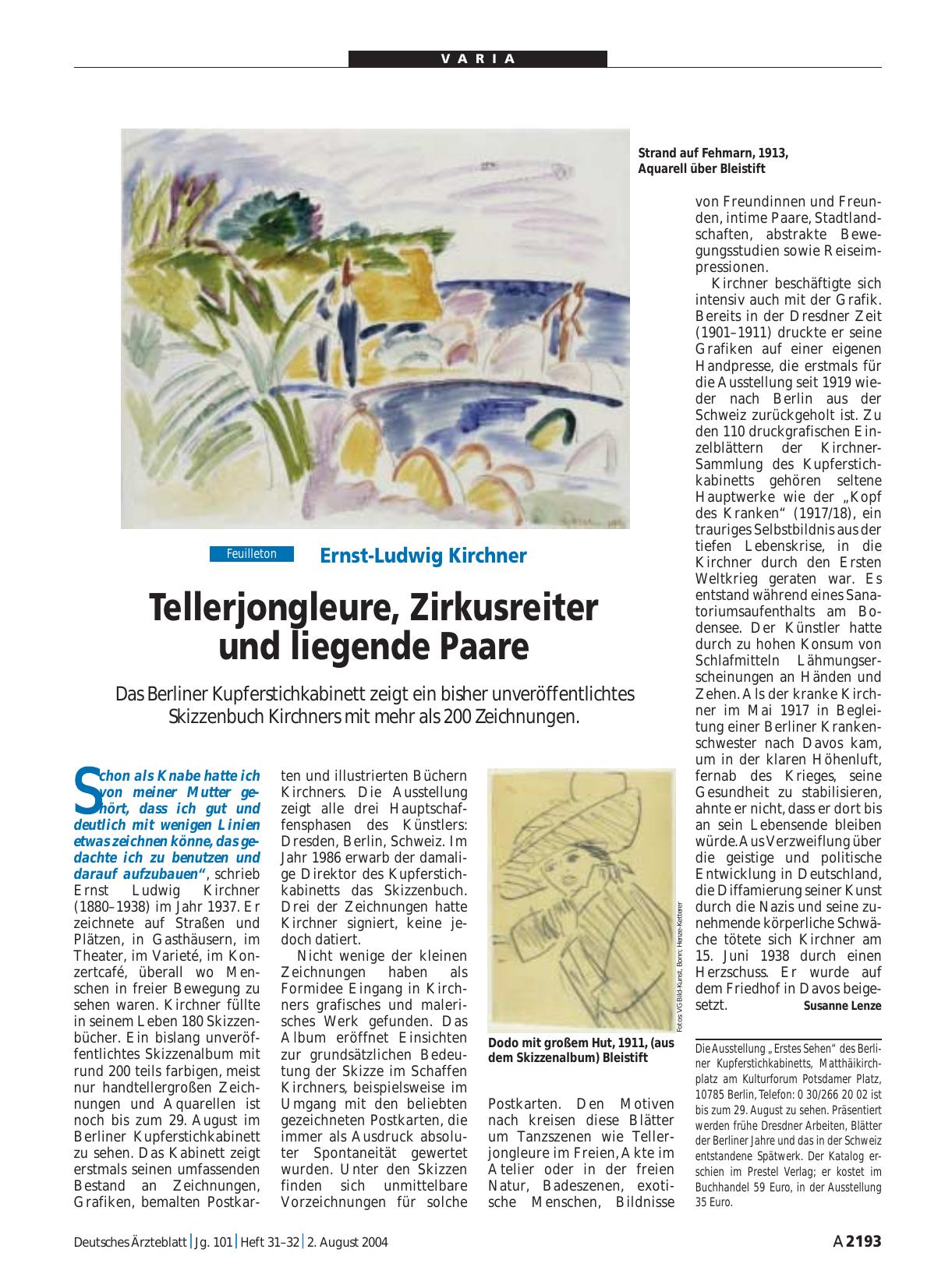 Vorschauseite 1: Ernst-Ludwig Kirchner: Tellerjongleure, Zirkusreiter und liegende Paare