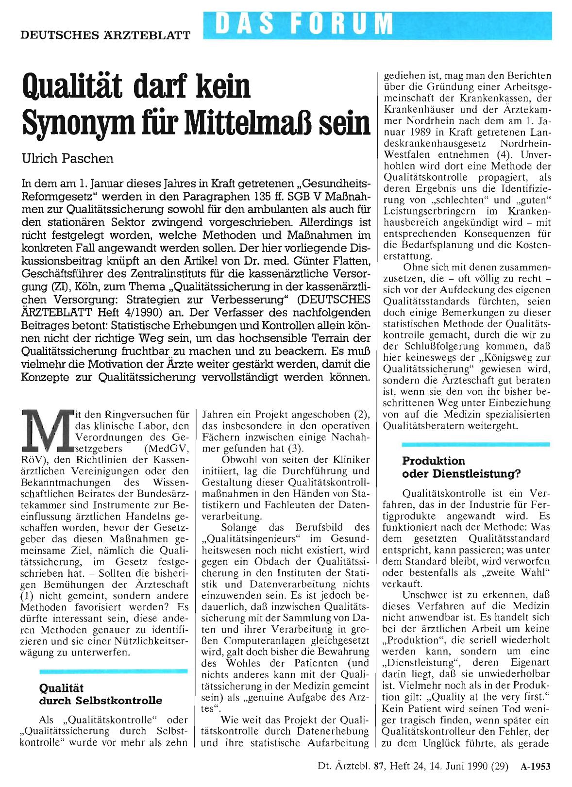 Vorschauseite 1: Qualität darf kein Synonym für Mittelmaß sein