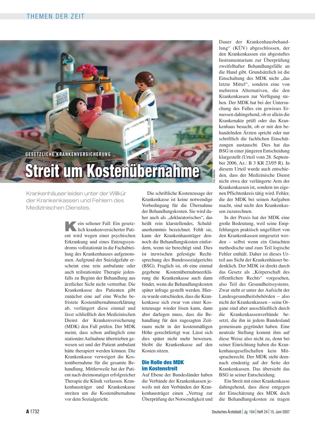 Vorschauseite 1: Gesetzliche Krankenversicherung: Streit um Kostenübernahme