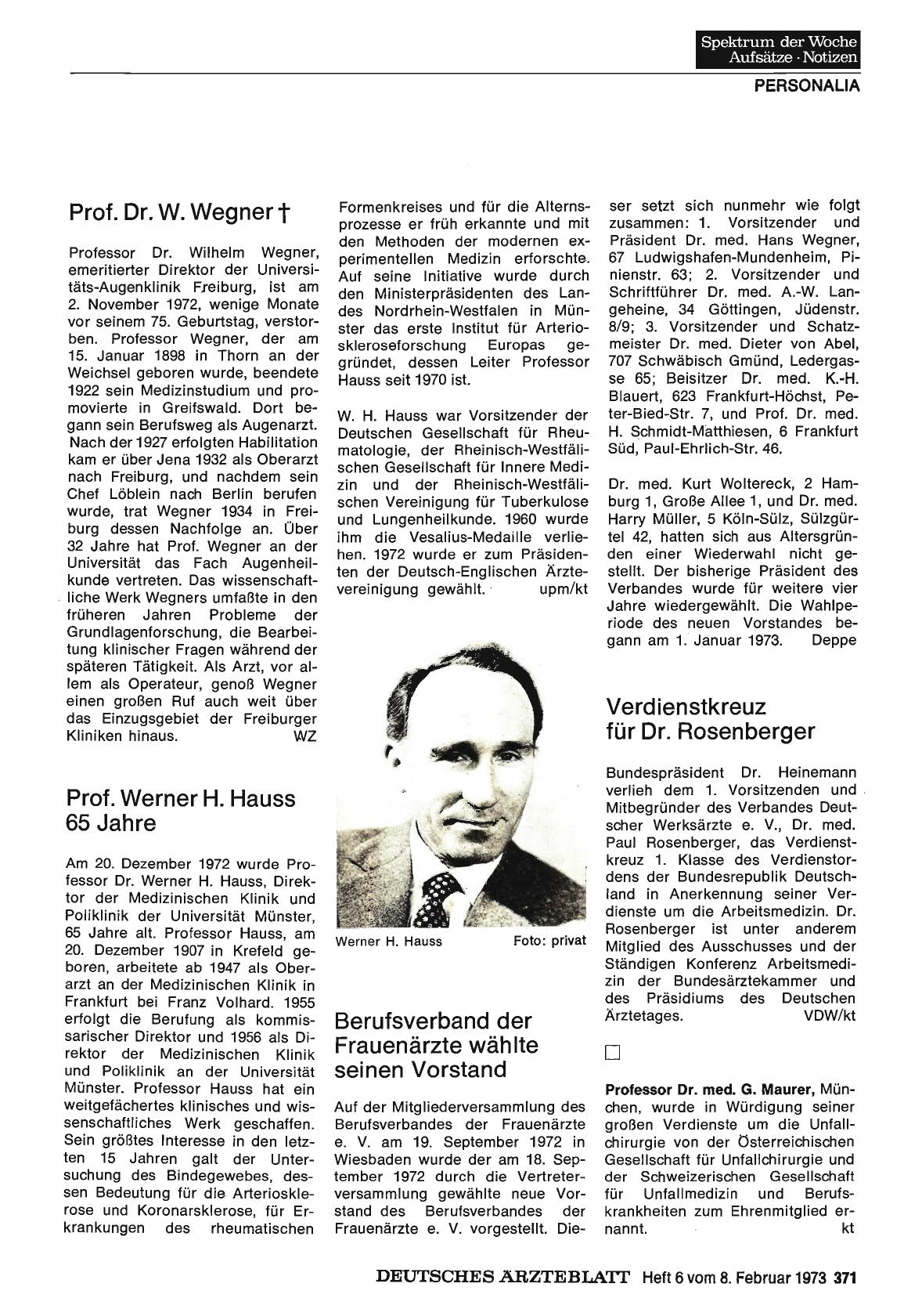 Vorschauseite 1: Prof. Werner H. Hauss 65 Jahre