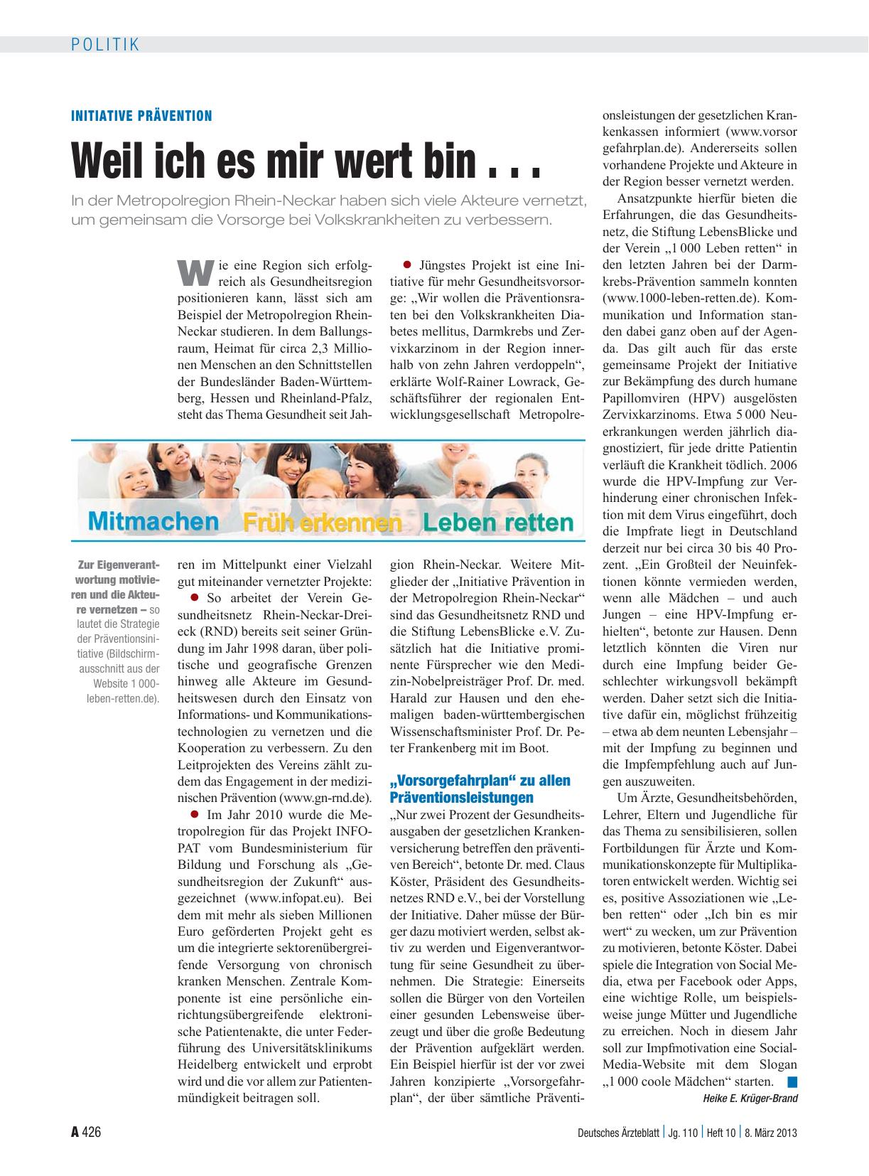 Vorschauseite 1: Initiative Prävention: Weil ich es mir wert bin . . .