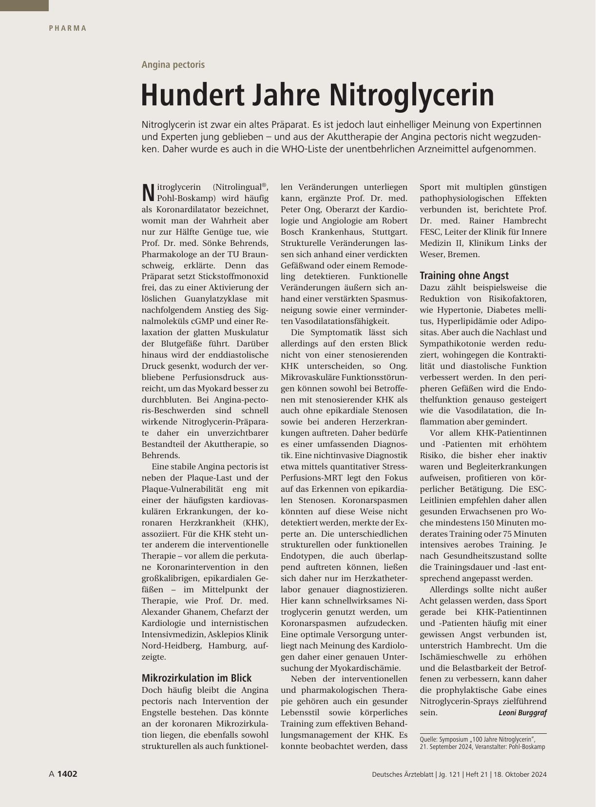 Vorschauseite 1: Angina pectoris: Hundert Jahre Nitroglycerin