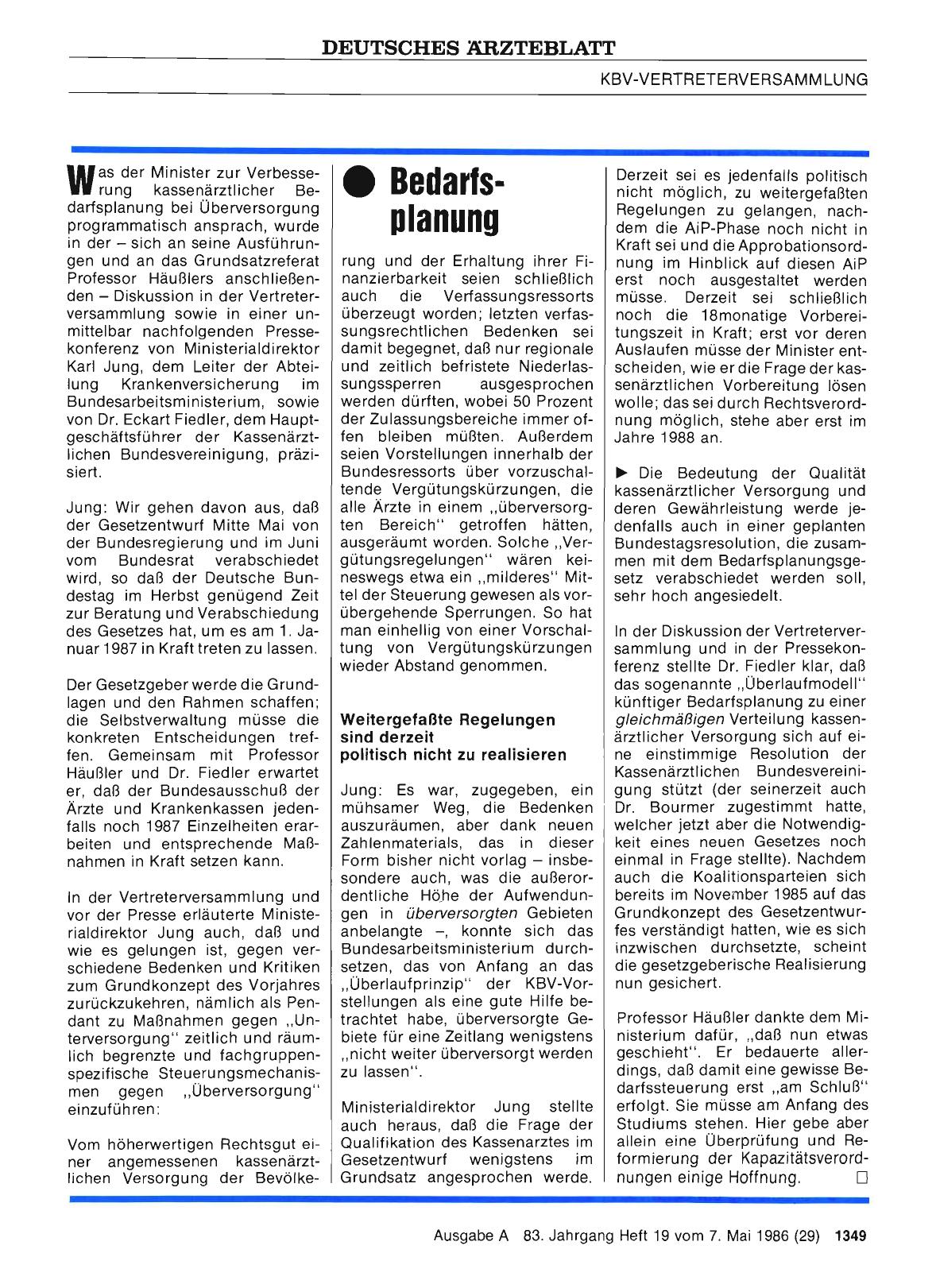 Vorschauseite 1: Diskussion der Vertreterversammlung: Bedarfsplanung