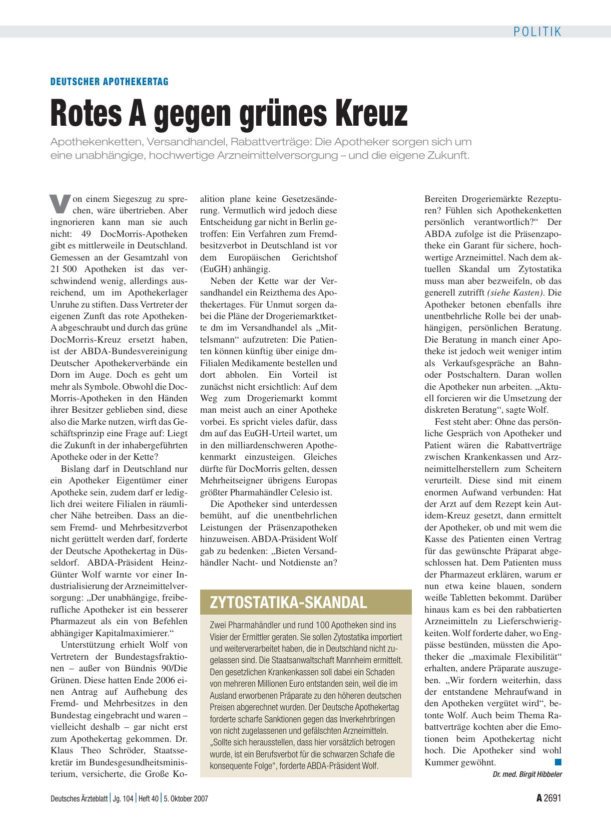 Vorschauseite 1: Deutscher Apothekertag: Rotes A gegen grünes Kreuz
