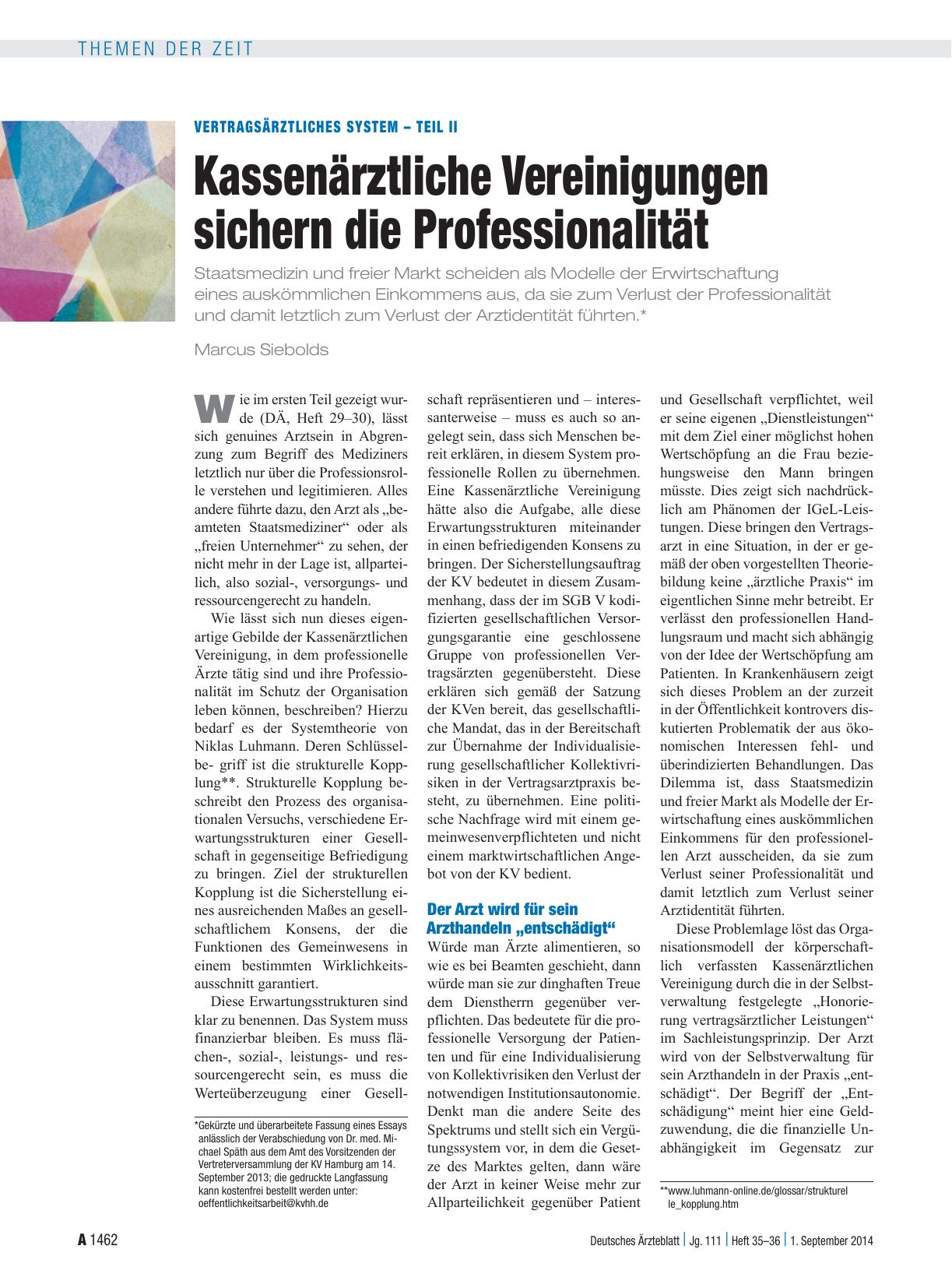 Vorschauseite 1: Vertragsärztliches System – Teil II: Kassenärztliche Vereinigungen sichern die Professionalität
