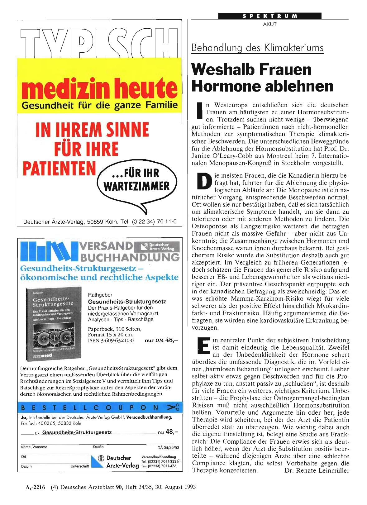 Vorschauseite 1: Behandlung des Klimakteriums: Weshalb Frauen Hormone ablehnen