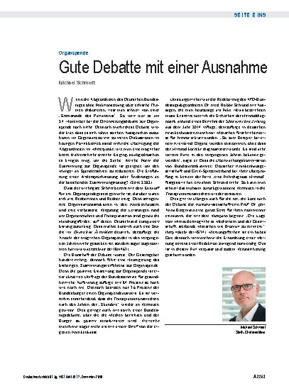Vorschauseite 1: Organspende: Gute Debatte mit einer Ausnahme