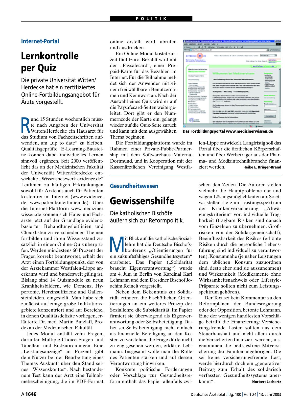Vorschauseite 1: Gesundheitswesen: Gewissenshilfe