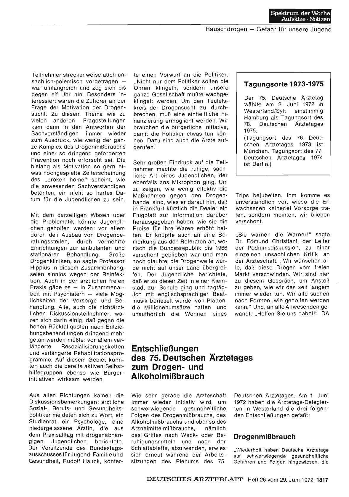 Vorschauseite 1: Entschließungen des 75. Deutschen Ärztetages zum Drogenund Alkoholmißbrauch