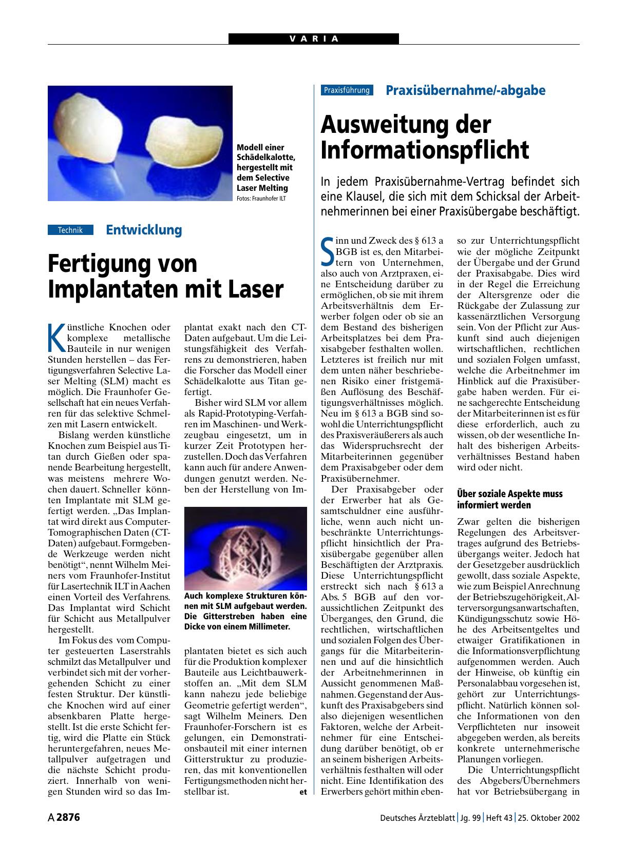 Vorschauseite 1: Entwicklung: Fertigung von Implantaten mit Laser