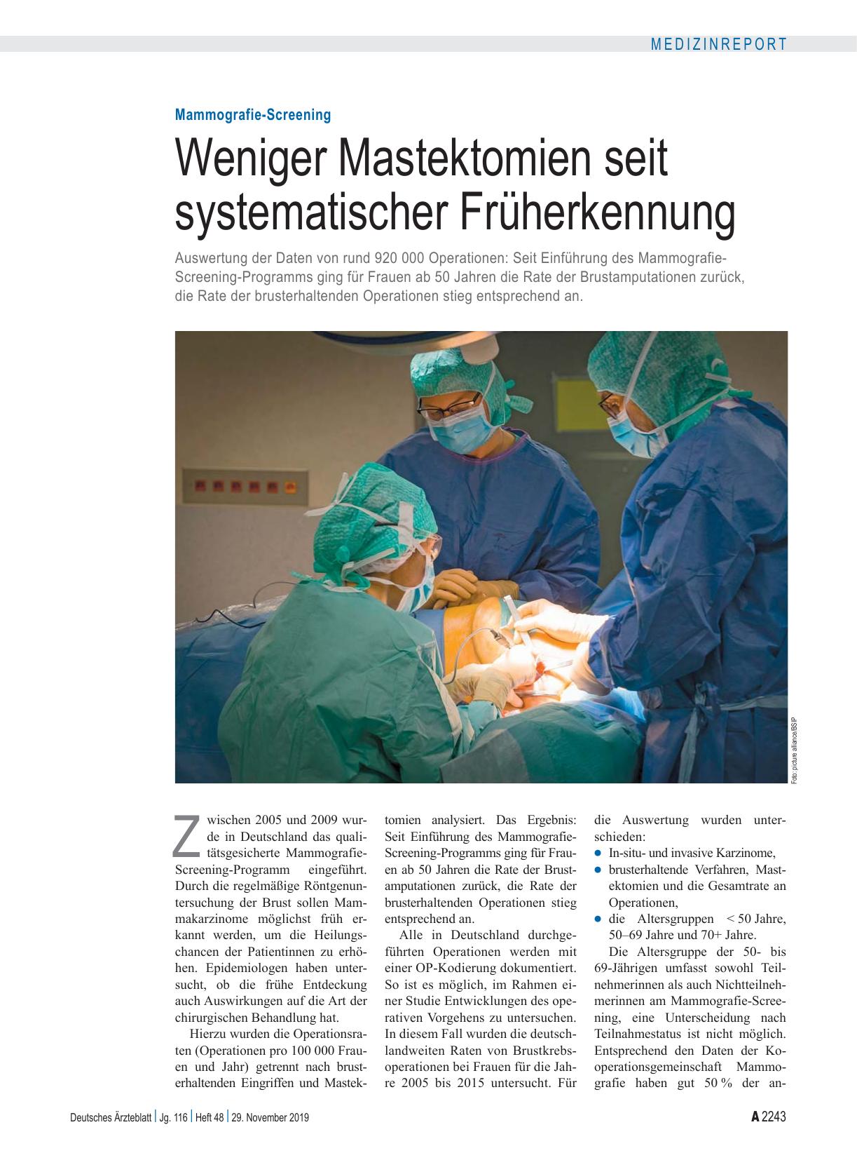 Vorschauseite 1: Mammografie-Screening: Weniger Mastektomien seit systematischer Früherkennung