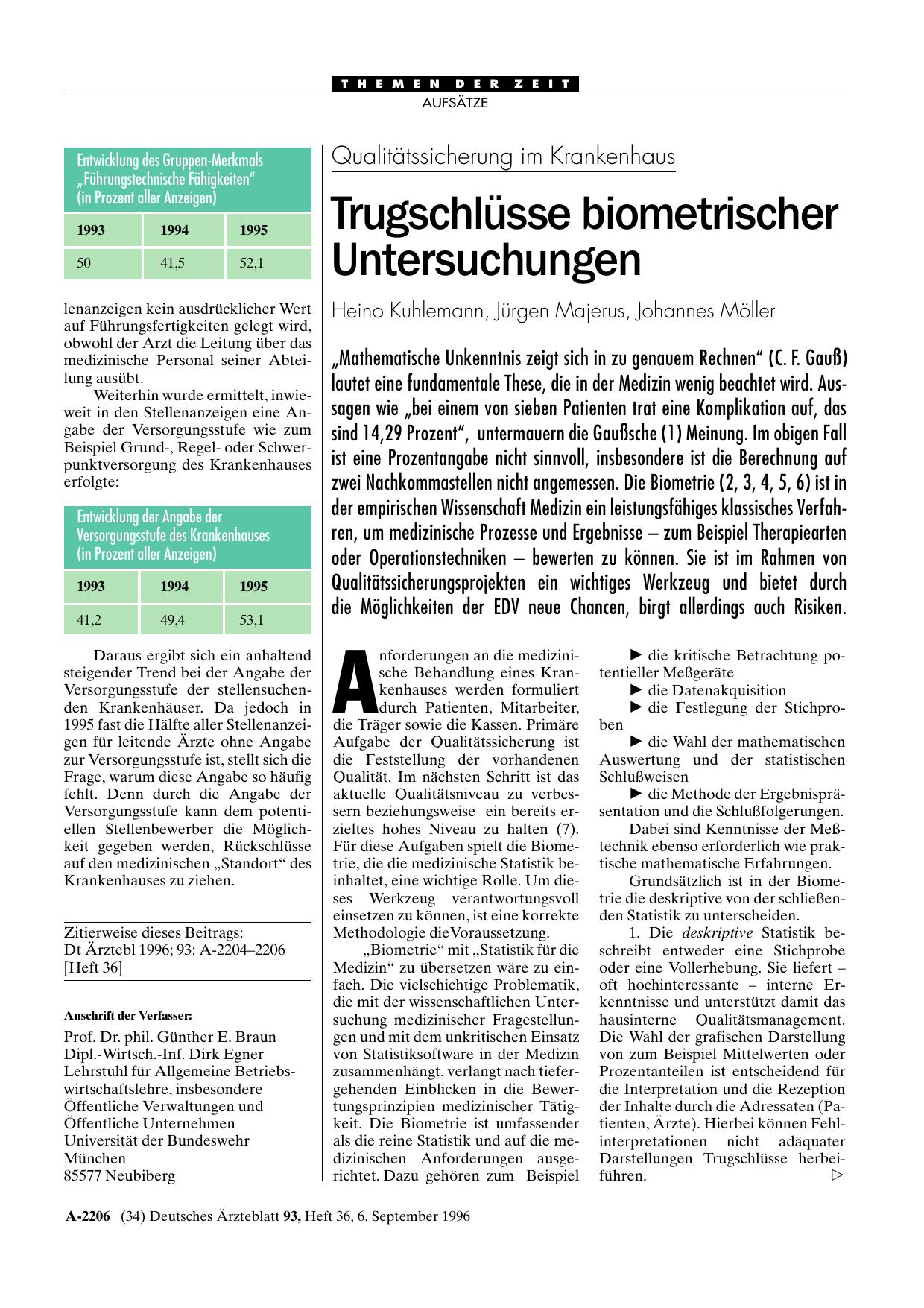 Vorschauseite 1: Qualitätssicherung im Krankenhaus: Trugschlüsse biometrischer Untersuchungen