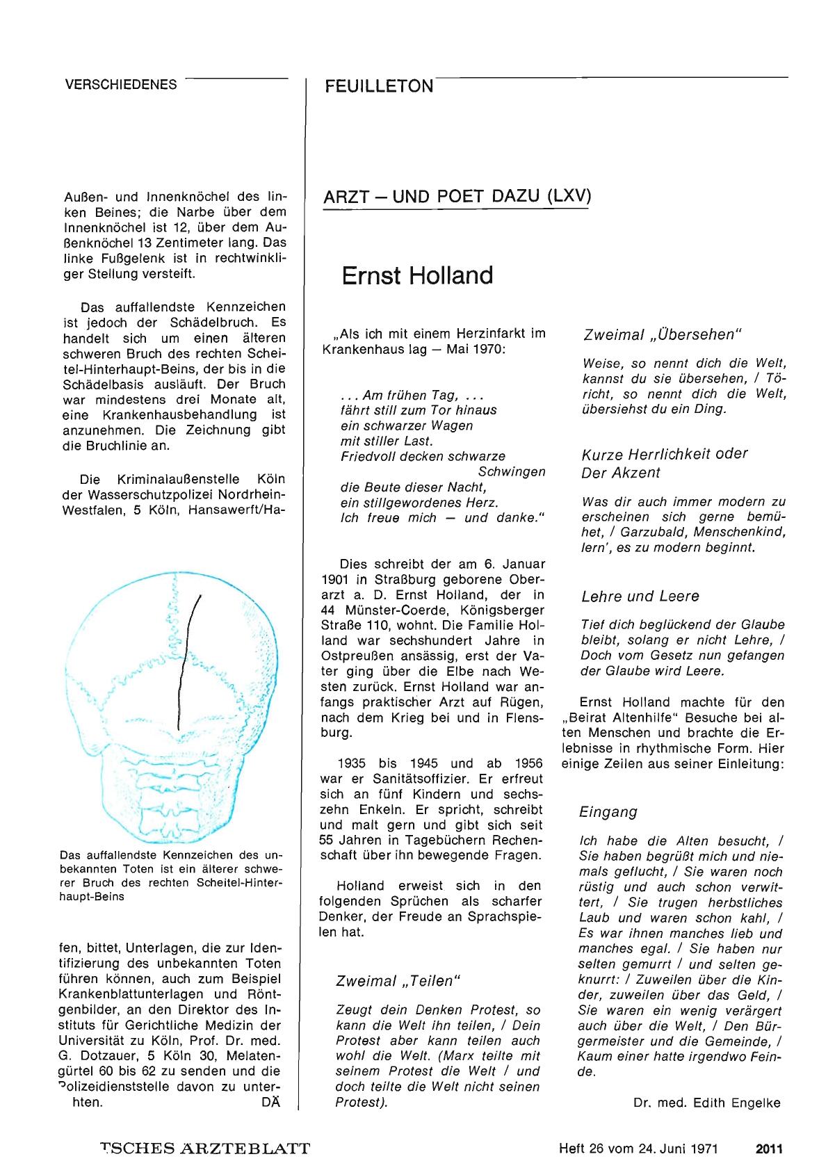 Vorschauseite 1: Arzt — und Poet dazu (LXV) Ernst Holland