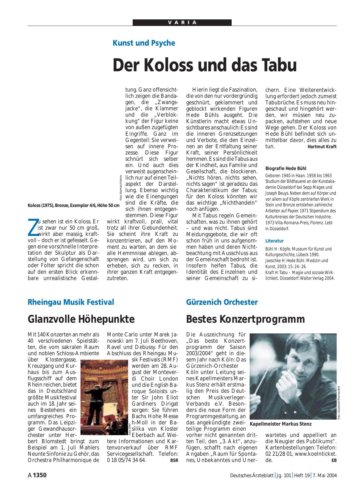 Vorschauseite 1: Kunst und Psyche: Der Koloss und das Tabu