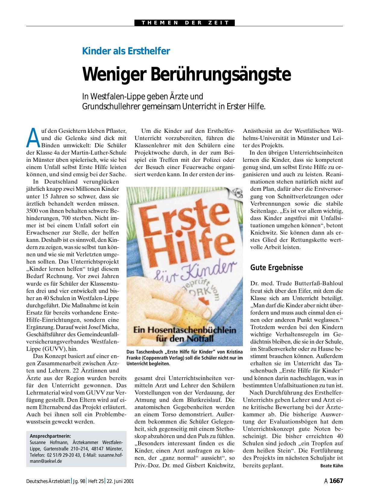 Vorschauseite 1: Kinder als Ersthelfer: Weniger Berührungsängste