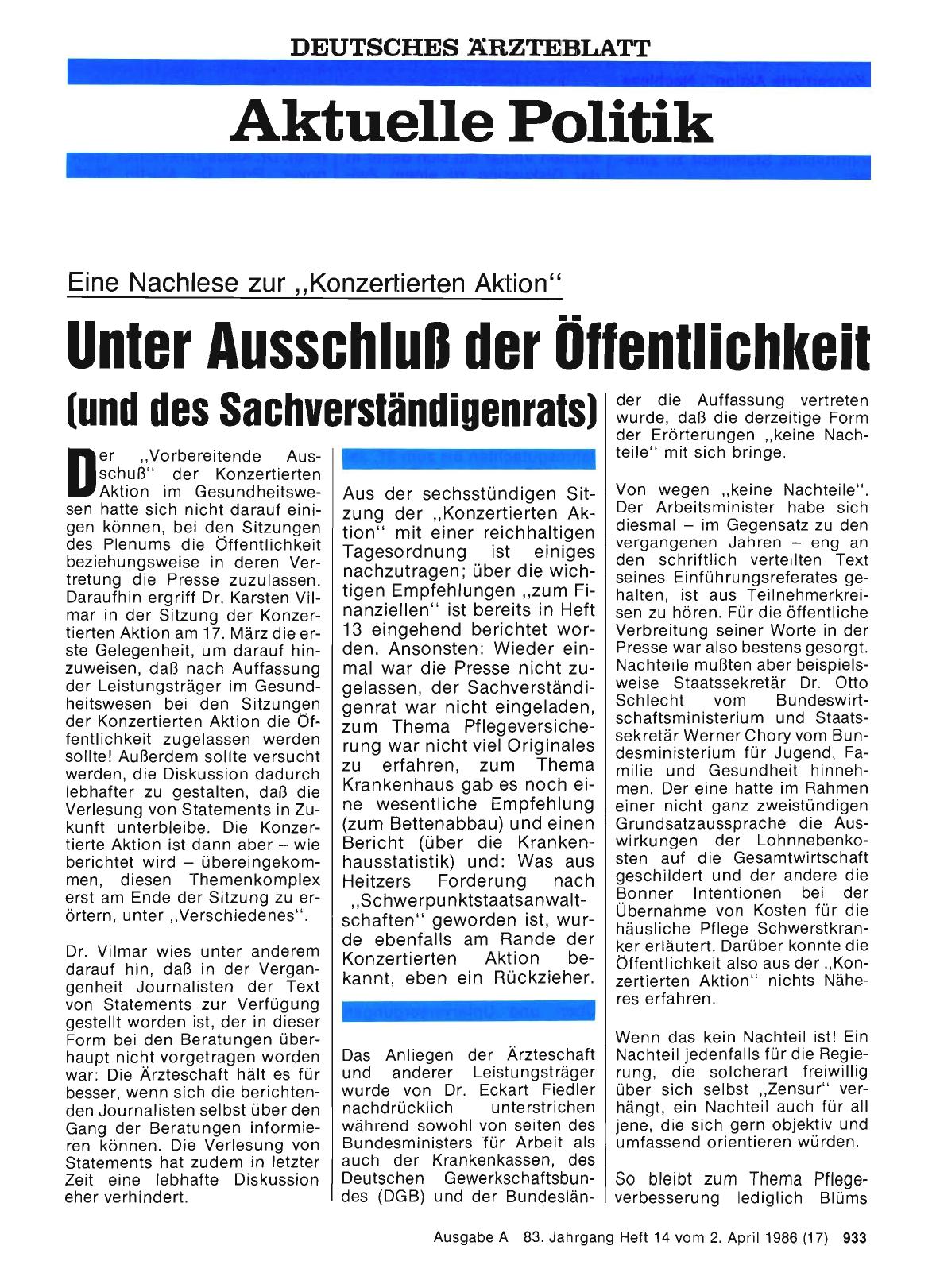 Vorschauseite 1: Eine Nachlese zur „Konzertierten Aktion“: Unter Ausschluß der Öffentlichkeit (und des Sachverständigenrats)
